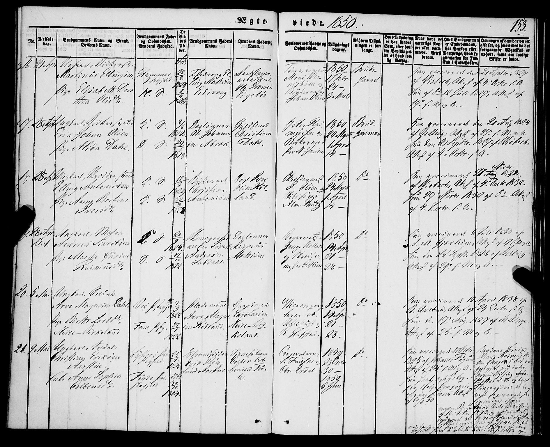 Korskirken sokneprestembete, AV/SAB-A-76101/H/Haa/L0034: Parish register (official) no. D 1, 1832-1852, p. 153