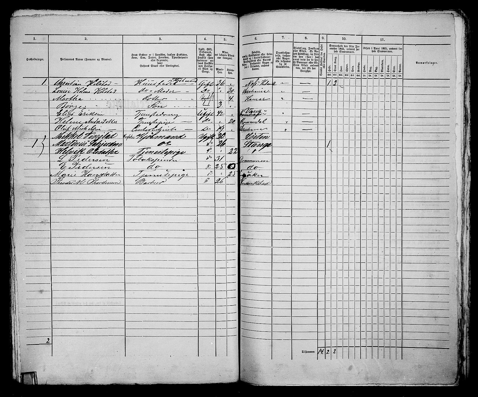 RA, 1865 census for Vang/Hamar, 1865, p. 182