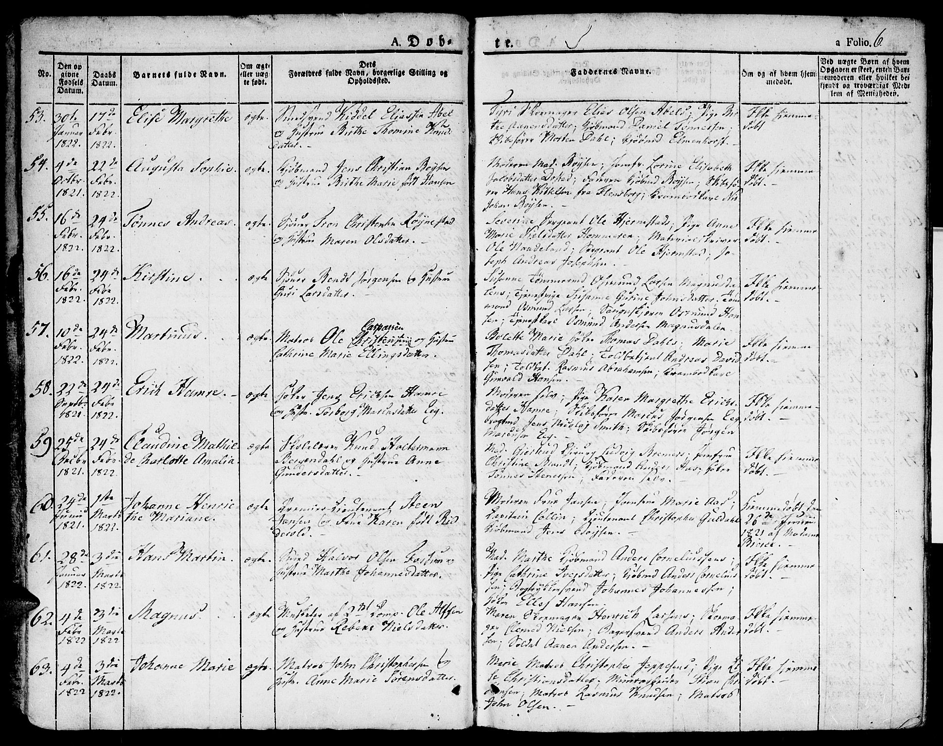 Kristiansand domprosti, SAK/1112-0006/F/Fa/L0009: Parish register (official) no. A 9, 1821-1827, p. 6