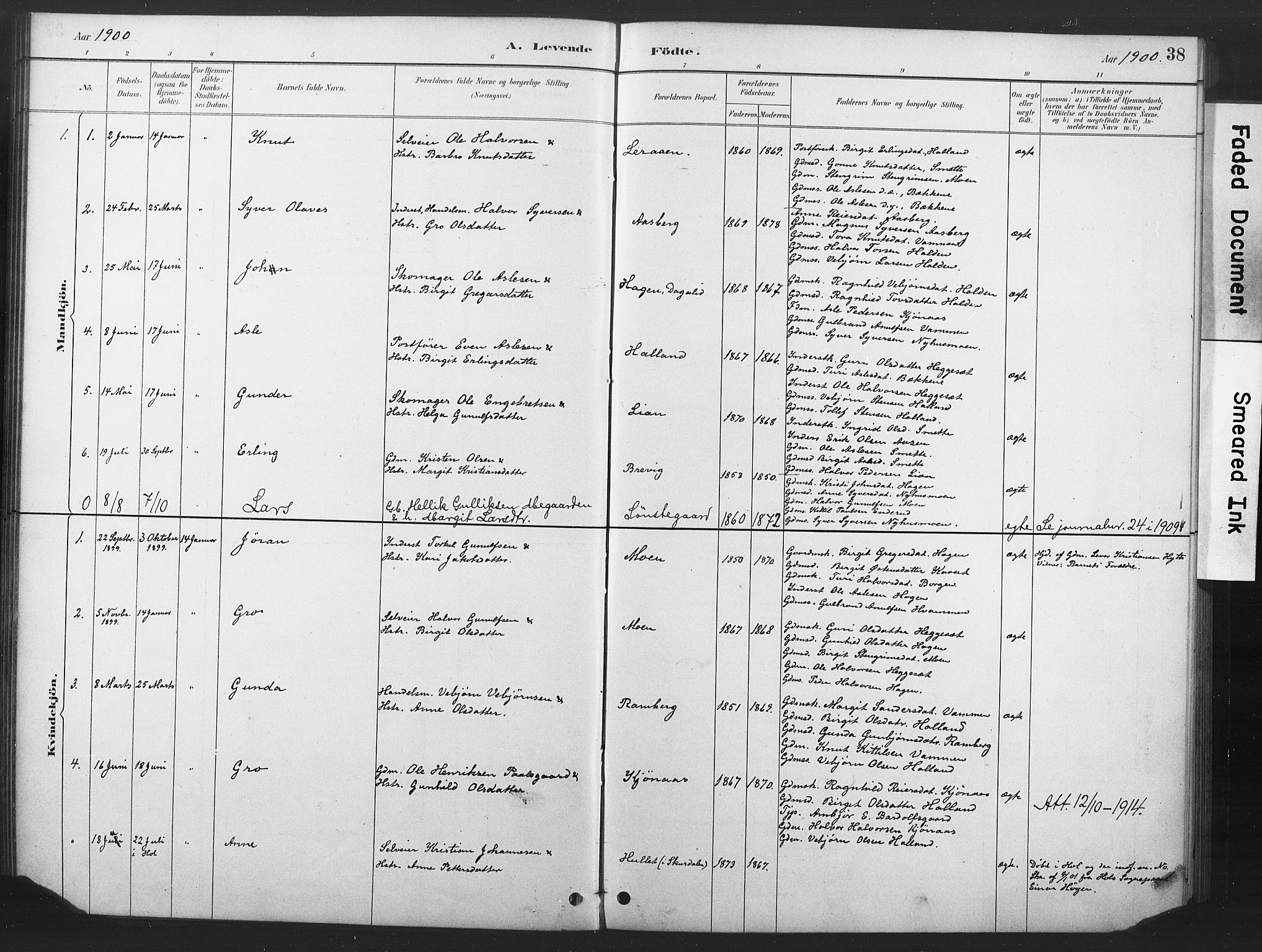 Nore kirkebøker, SAKO/A-238/F/Fd/L0001: Parish register (official) no. IV 1, 1878-1918, p. 38