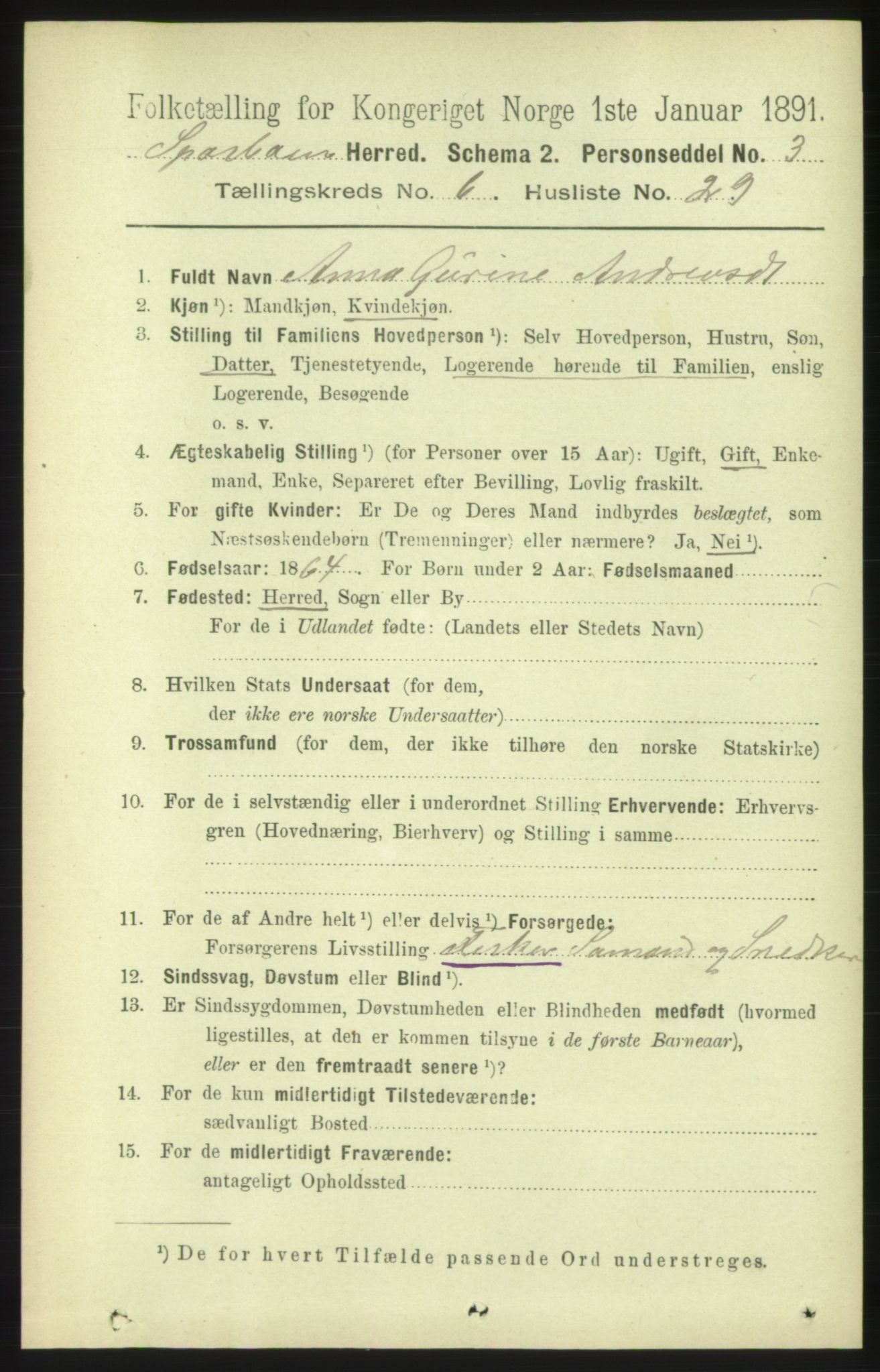 RA, 1891 census for 1731 Sparbu, 1891, p. 2331