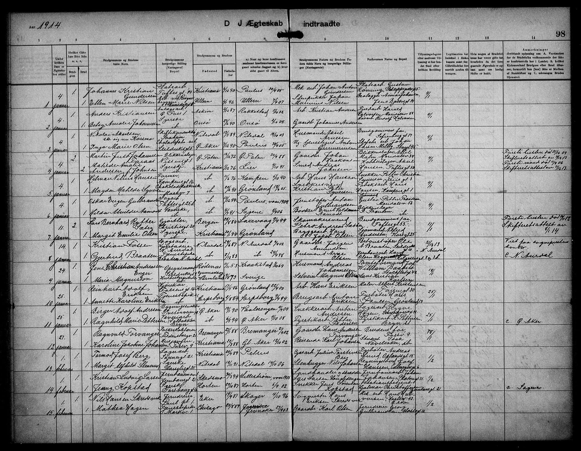 Paulus prestekontor Kirkebøker, SAO/A-10871/F/Fa/L0017: Parish register (official) no. 17, 1906-1917, p. 98