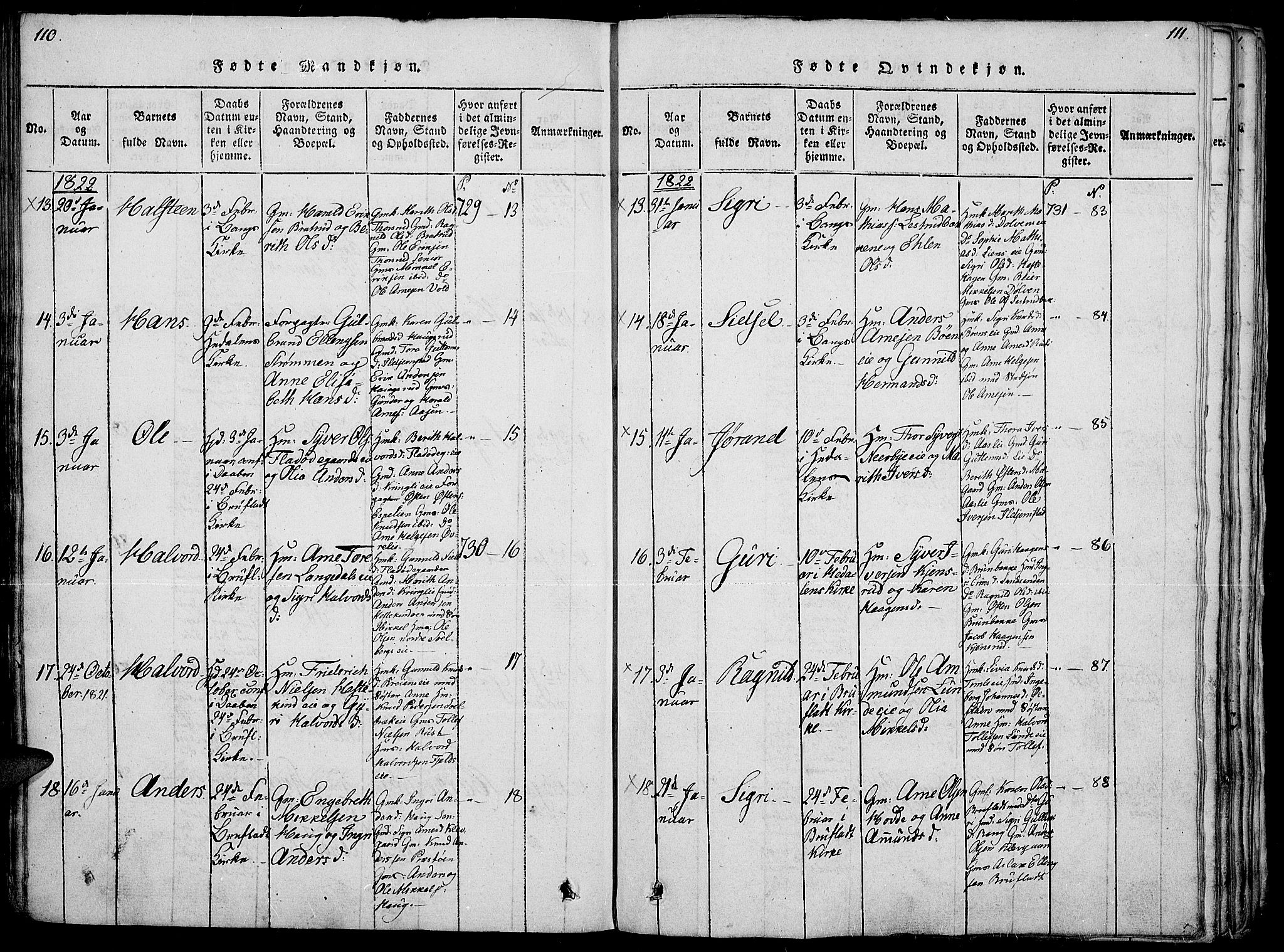 Sør-Aurdal prestekontor, SAH/PREST-128/H/Ha/Haa/L0002: Parish register (official) no. 2, 1815-1840, p. 110-111