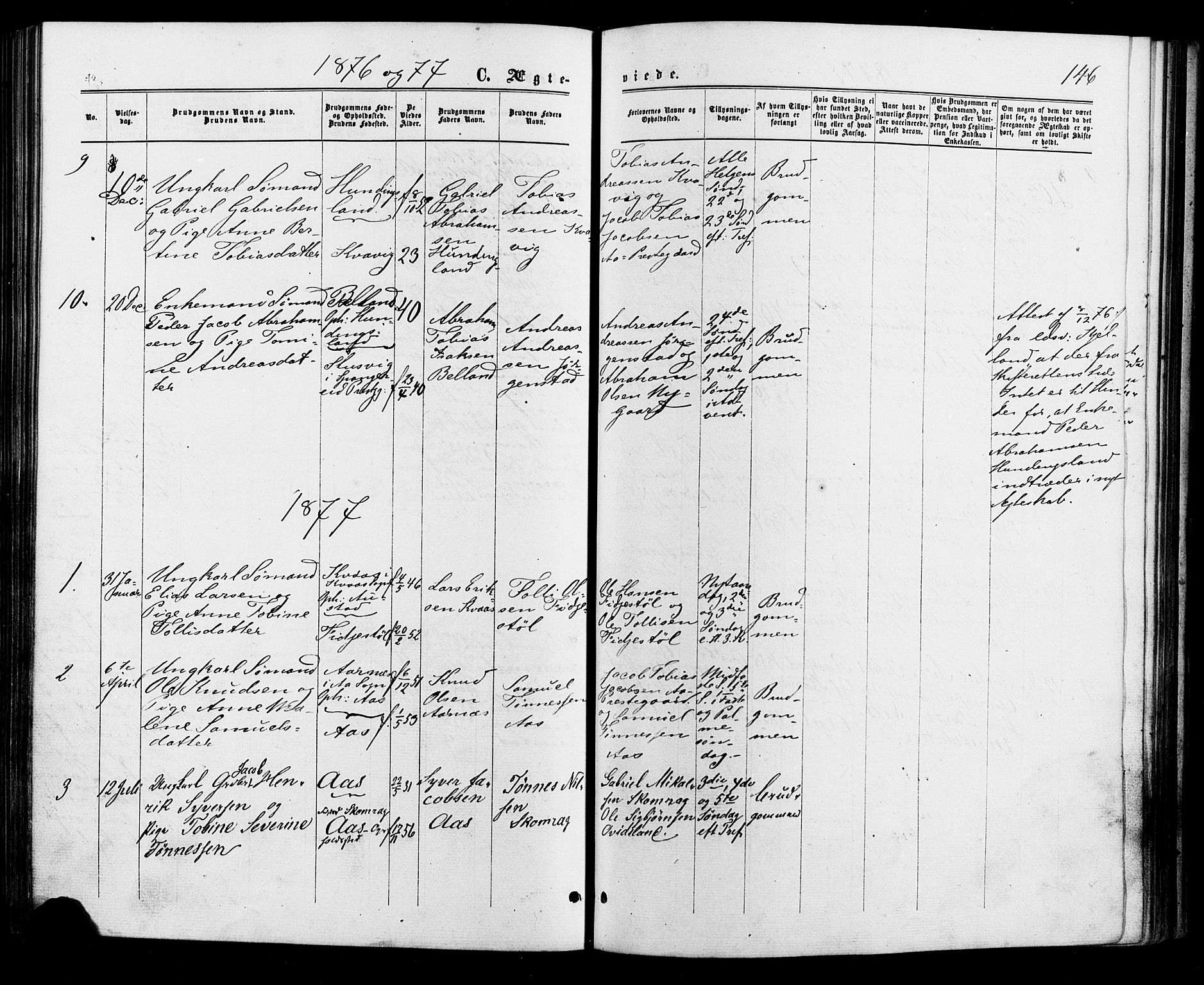 Lyngdal sokneprestkontor, AV/SAK-1111-0029/F/Fa/Faa/L0003: Parish register (official) no. A 3, 1871-1882, p. 146