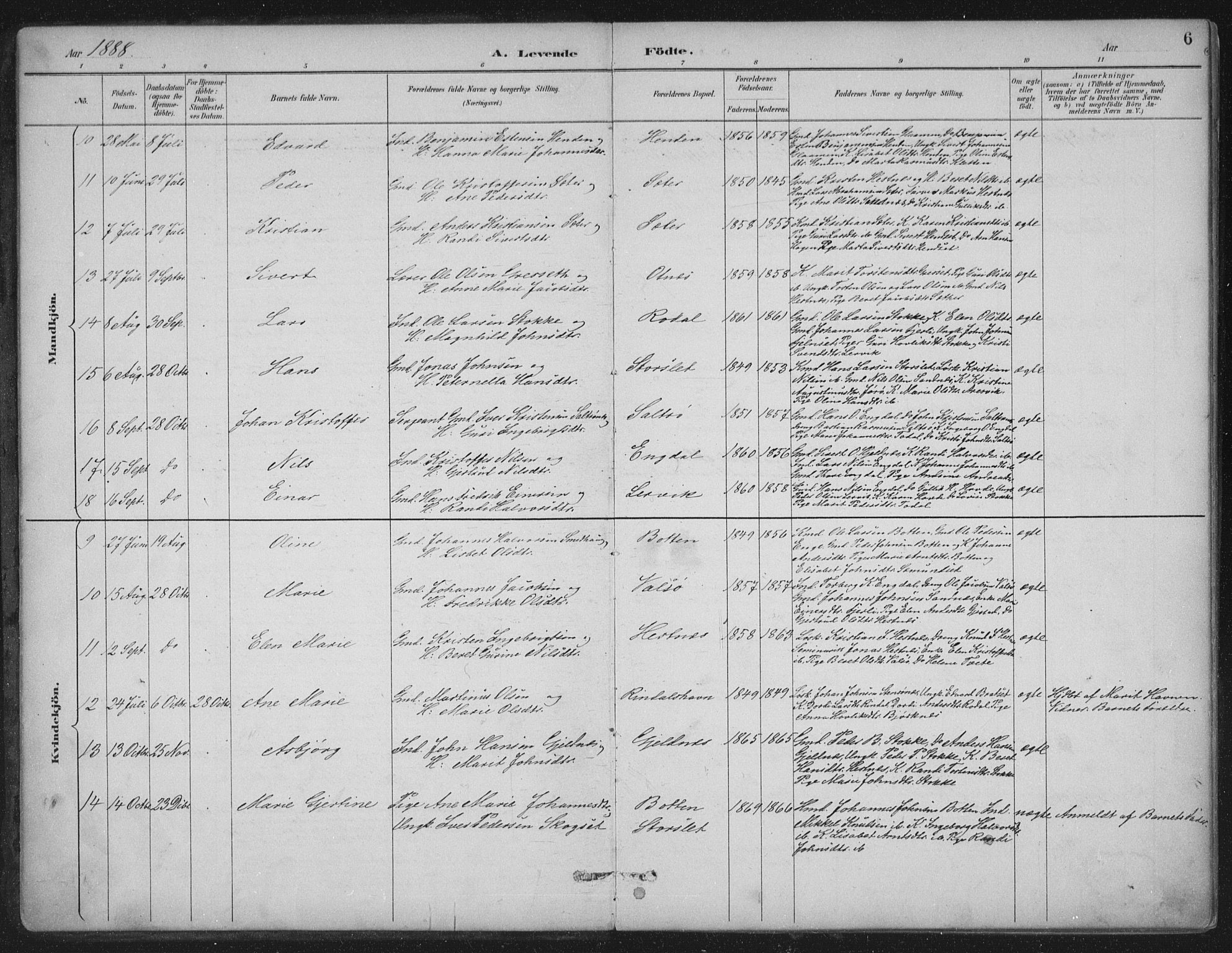 Ministerialprotokoller, klokkerbøker og fødselsregistre - Møre og Romsdal, SAT/A-1454/580/L0925: Parish register (official) no. 580A02, 1888-1913, p. 6
