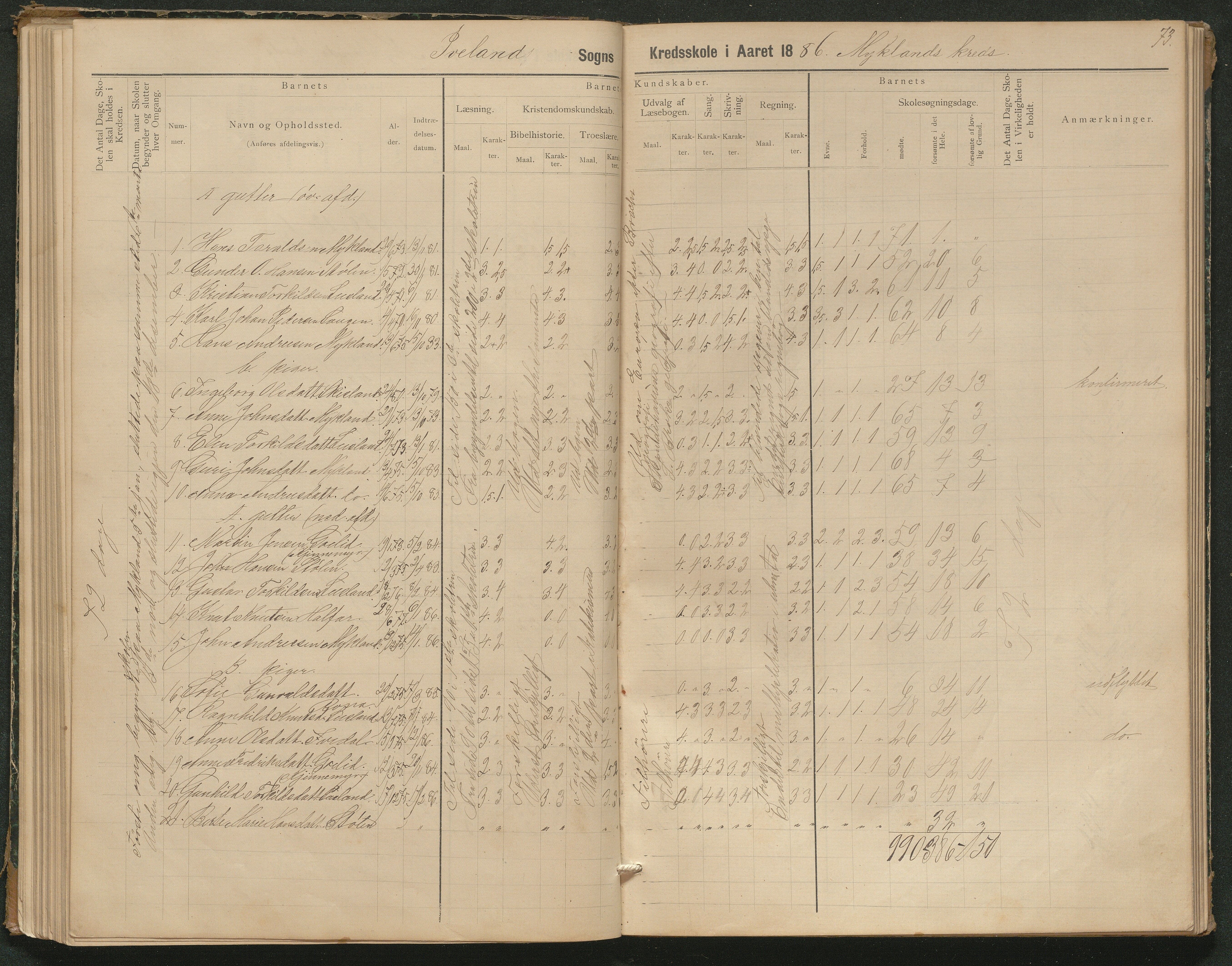 Iveland kommune, De enkelte kretsene/Skolene, AAKS/KA0935-550/A_3/L0002: Skoleprotokoll for Iveland sogns søndre skoledistrikt, 1884-1892, p. 17