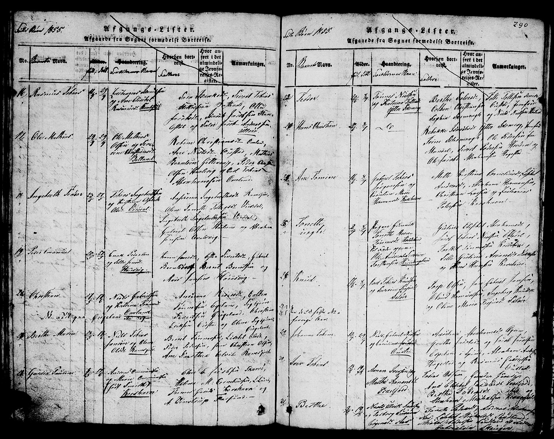 Lyngdal sokneprestkontor, AV/SAK-1111-0029/F/Fb/Fba/L0001: Parish register (copy) no. B 1, 1816-1876, p. 290