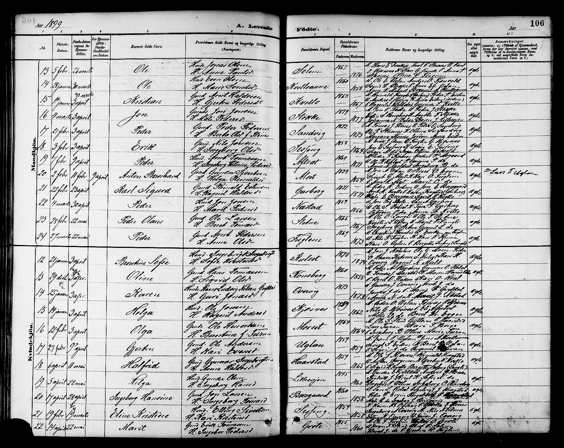 Ministerialprotokoller, klokkerbøker og fødselsregistre - Sør-Trøndelag, SAT/A-1456/695/L1157: Parish register (copy) no. 695C08, 1889-1913, p. 106