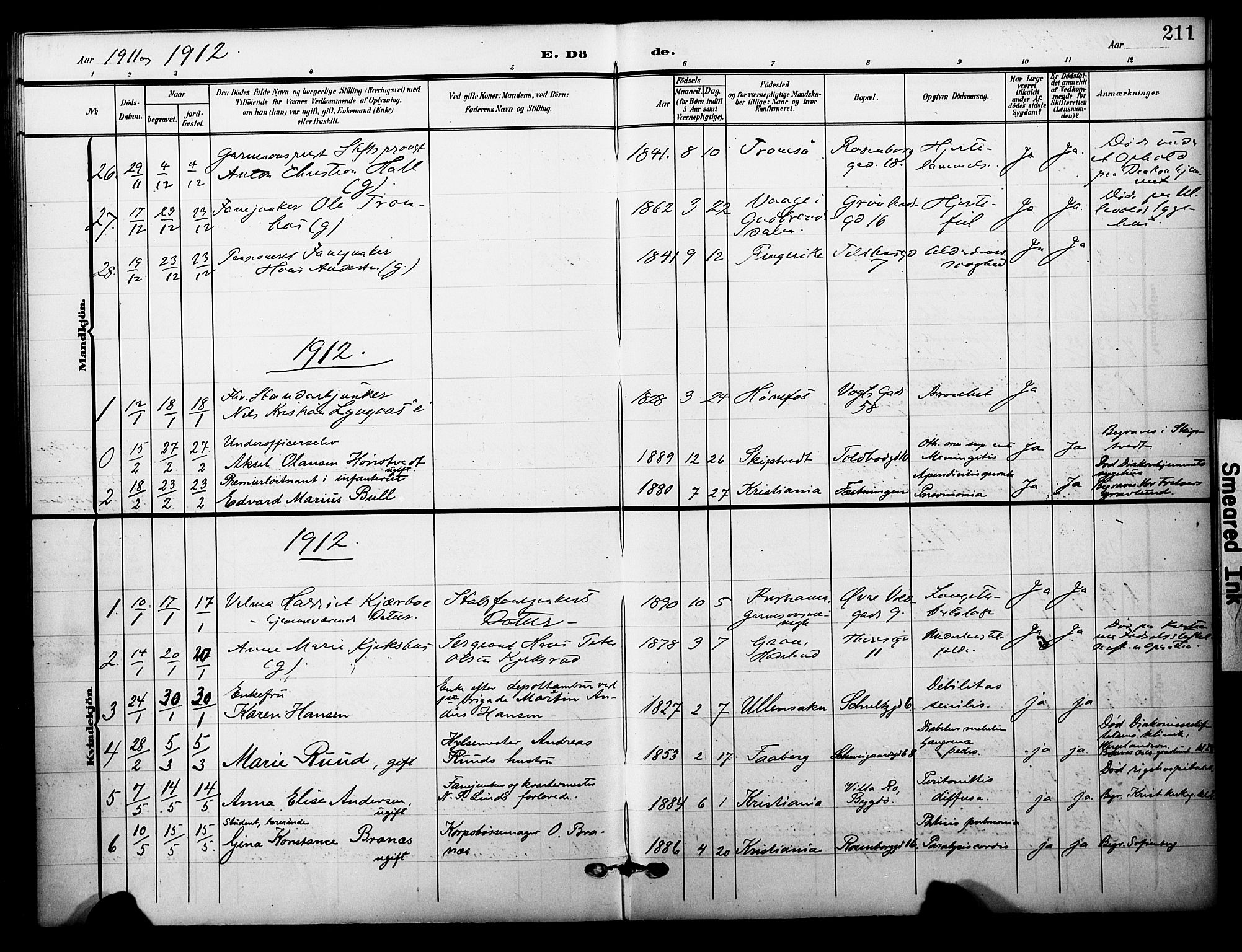 Garnisonsmenigheten Kirkebøker, SAO/A-10846/F/Fa/L0014: Parish register (official) no. 14, 1905-1914, p. 211
