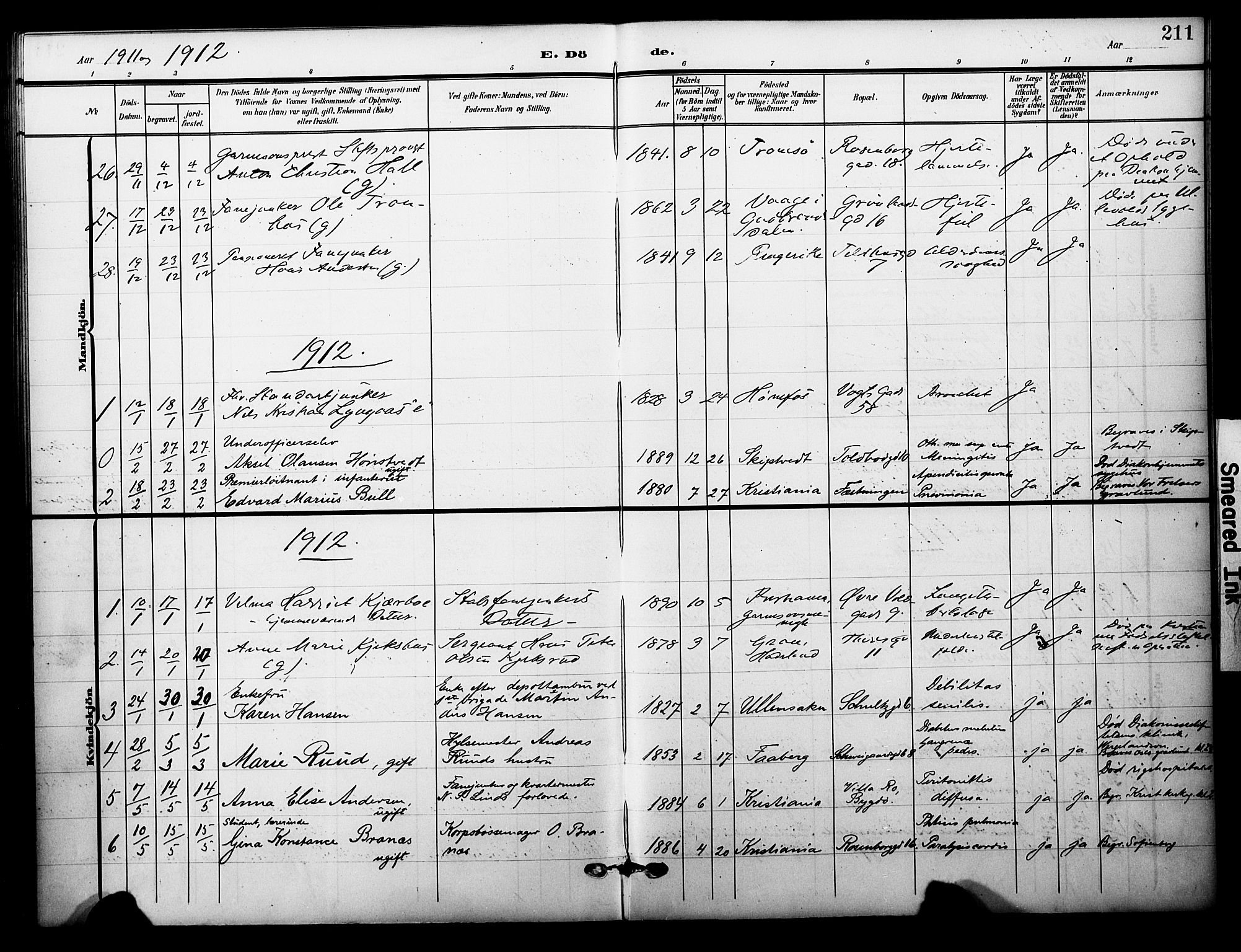 Garnisonsmenigheten Kirkebøker, AV/SAO-A-10846/F/Fa/L0014: Parish register (official) no. 14, 1905-1914, p. 211