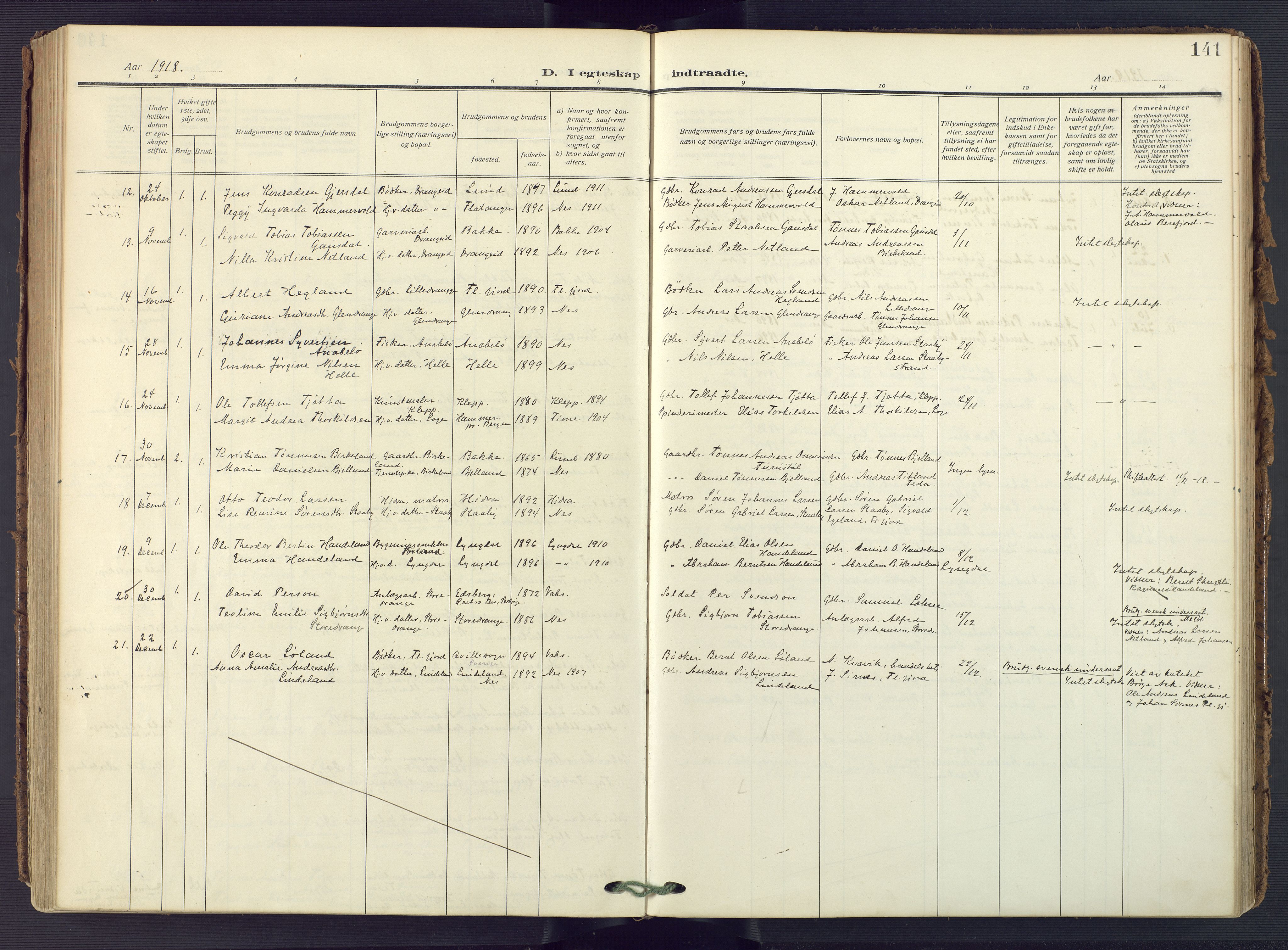 Flekkefjord sokneprestkontor, AV/SAK-1111-0012/F/Fa/Fac/L0010: Parish register (official) no. A 10, 1910-1927, p. 141