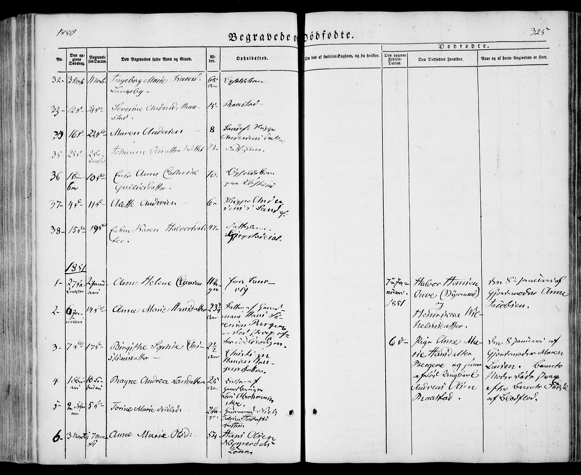 Sandar kirkebøker, SAKO/A-243/F/Fa/L0006: Parish register (official) no. 6, 1847-1860, p. 325
