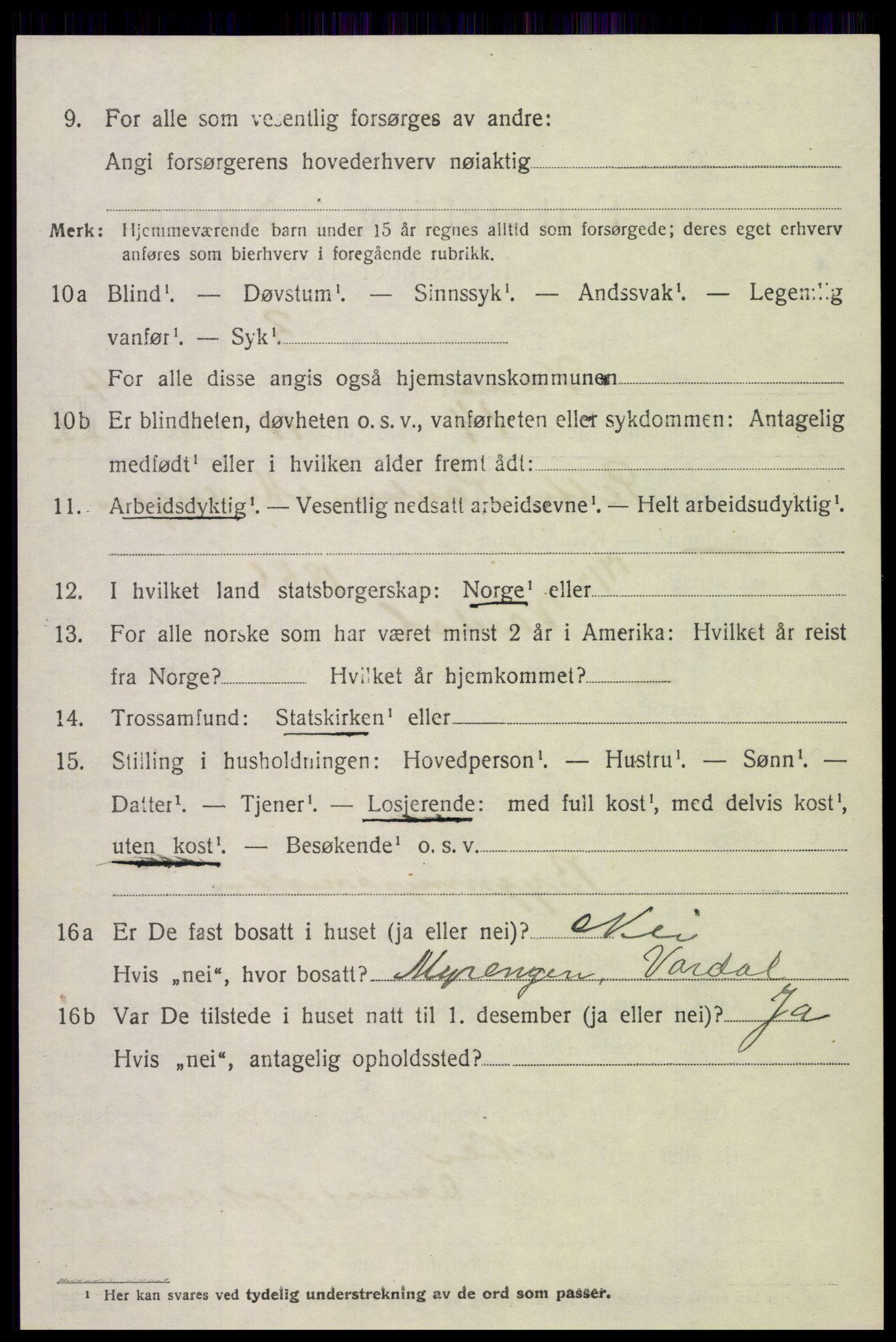 SAH, 1920 census for Vardal, 1920, p. 2988