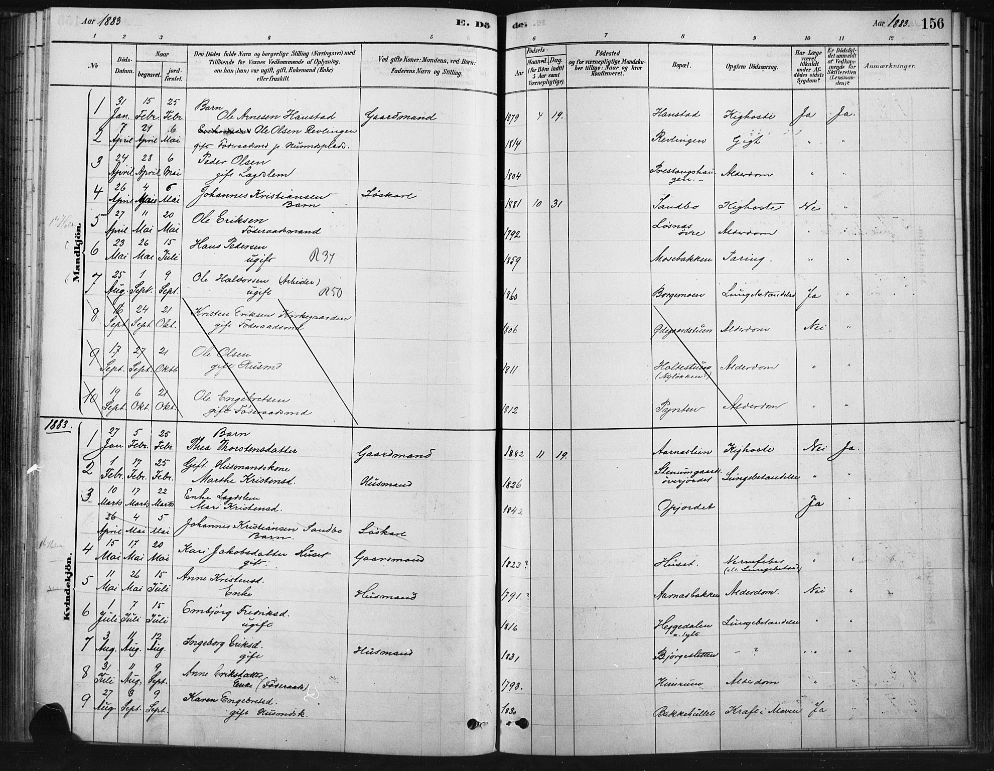 Ringebu prestekontor, SAH/PREST-082/H/Ha/Haa/L0009: Parish register (official) no. 9, 1878-1898, p. 156