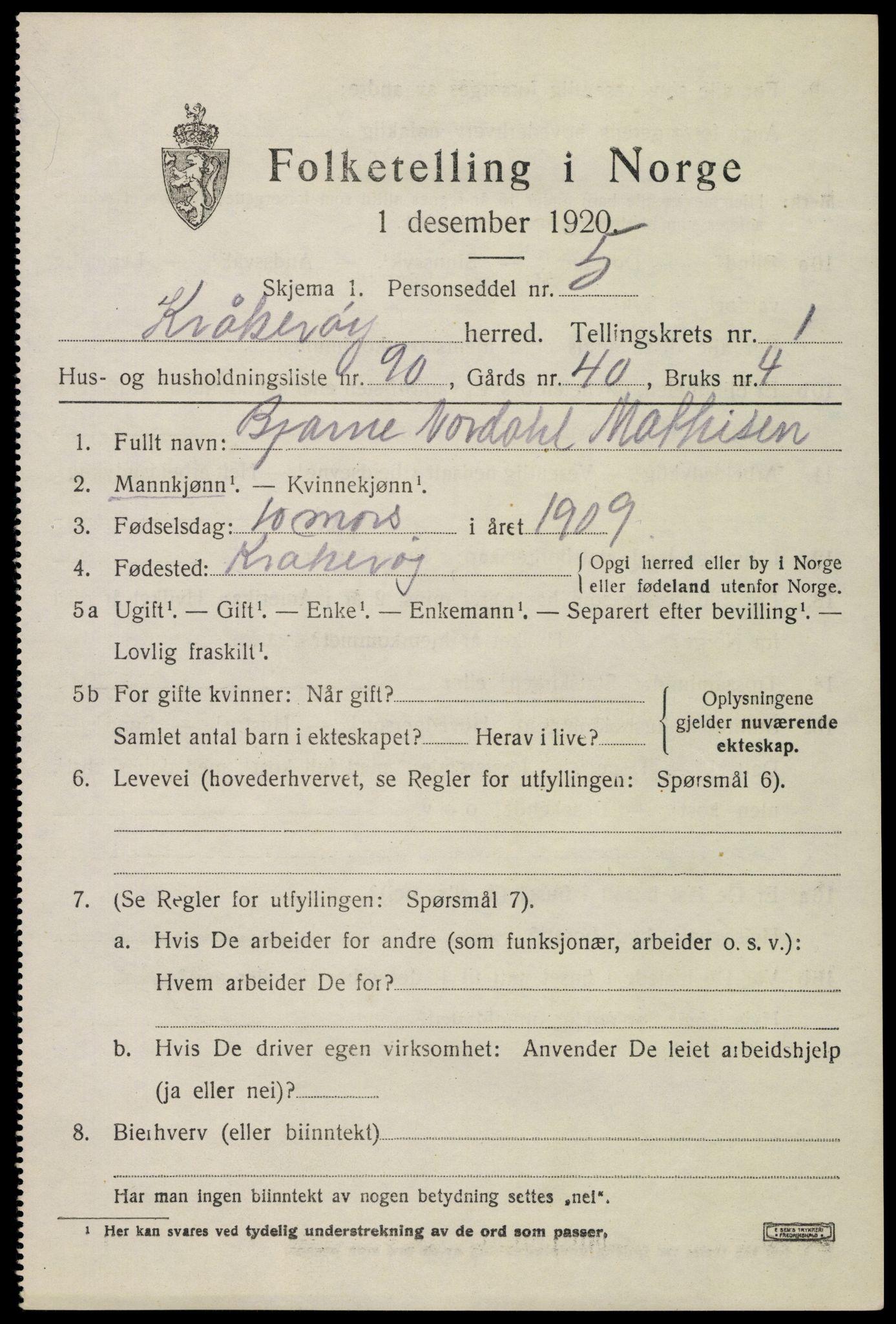 SAO, 1920 census for Kråkerøy, 1920, p. 2300