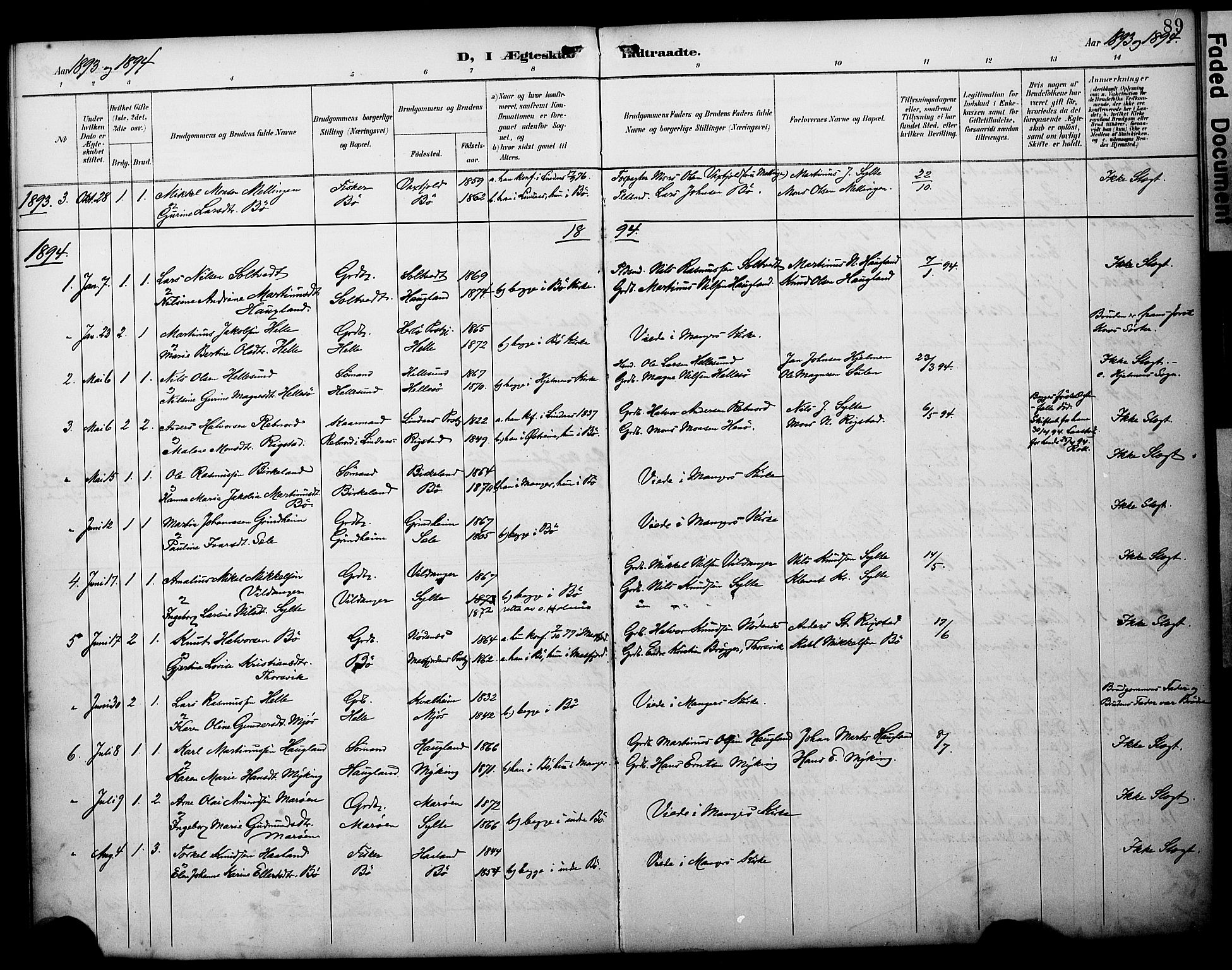 Manger sokneprestembete, SAB/A-76801/H/Haa: Parish register (official) no. C 2, 1891-1902, p. 89