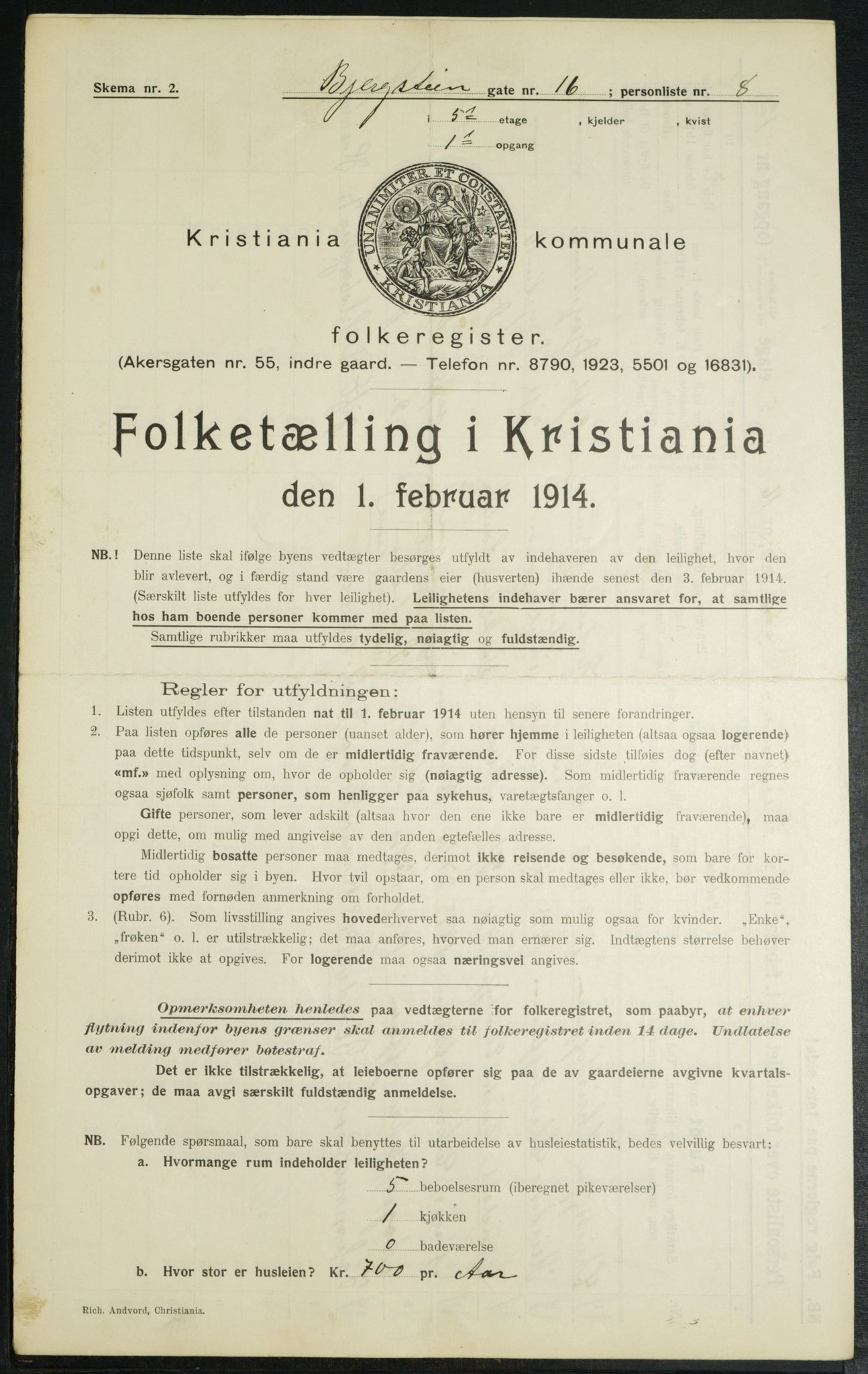 OBA, Municipal Census 1914 for Kristiania, 1914, p. 4556