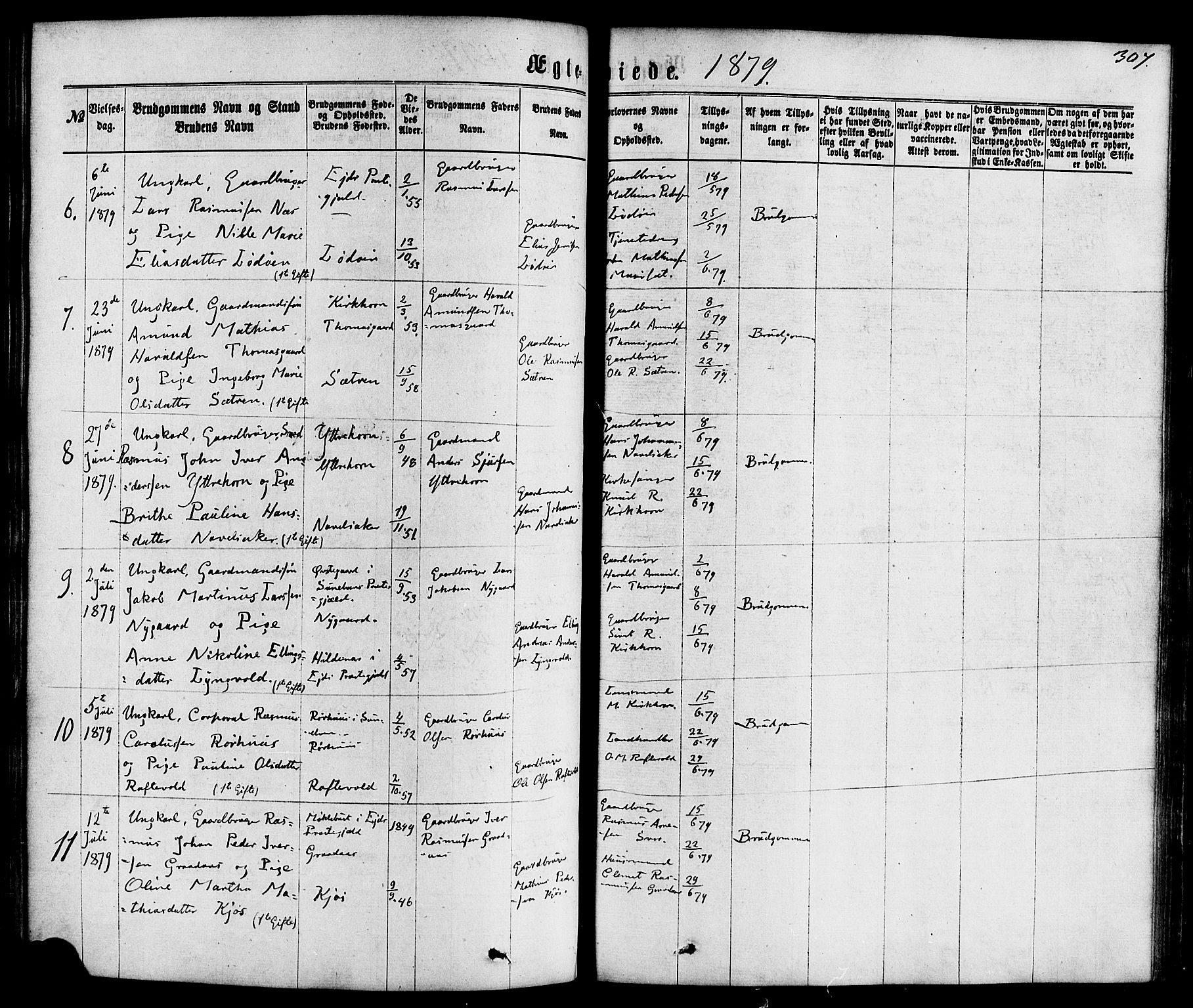 Hornindal sokneprestembete, AV/SAB-A-82401/H/Haa/Haaa/L0002: Parish register (official) no. A 2, 1867-1884, p. 307