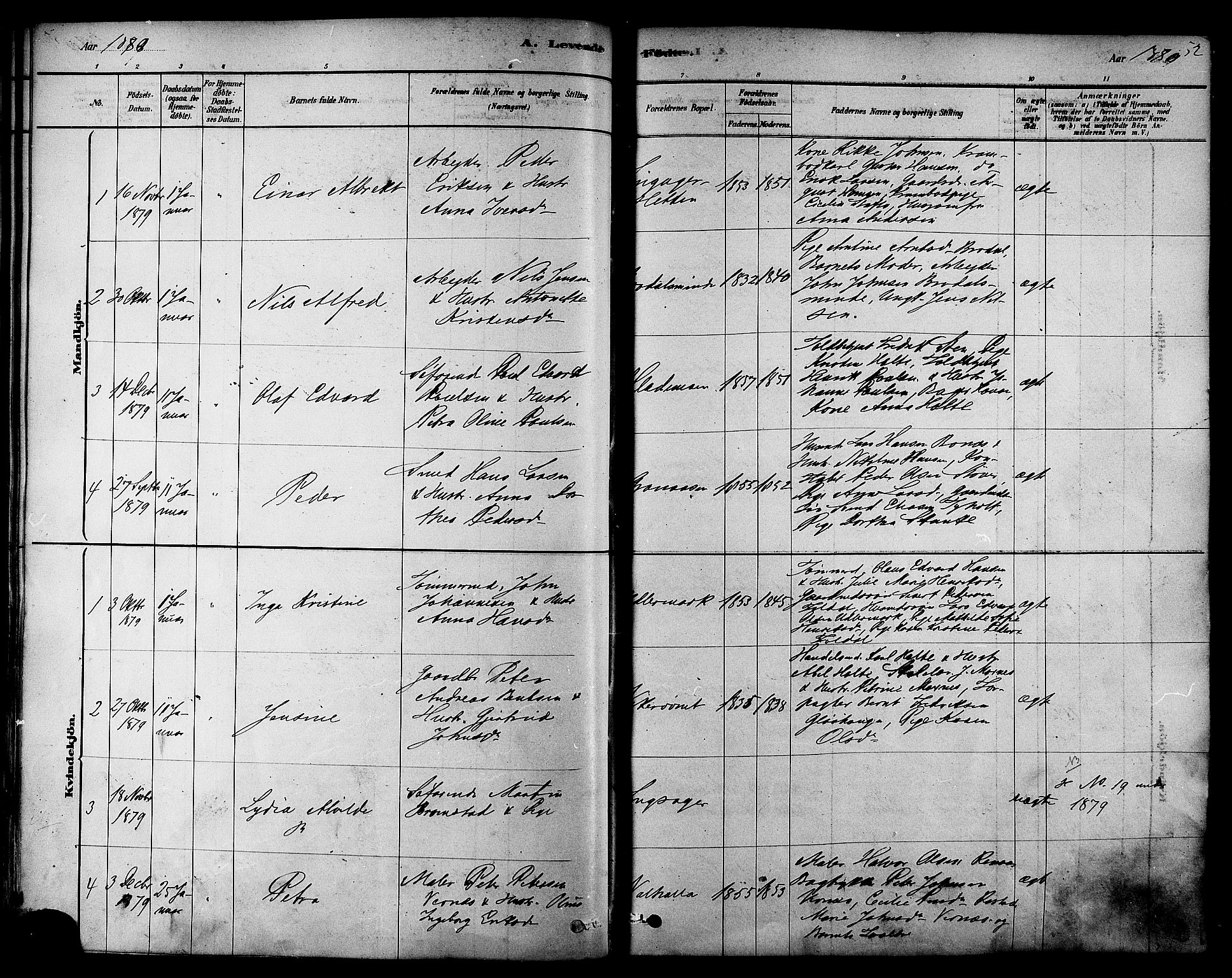 Ministerialprotokoller, klokkerbøker og fødselsregistre - Sør-Trøndelag, SAT/A-1456/606/L0294: Parish register (official) no. 606A09, 1878-1886, p. 52