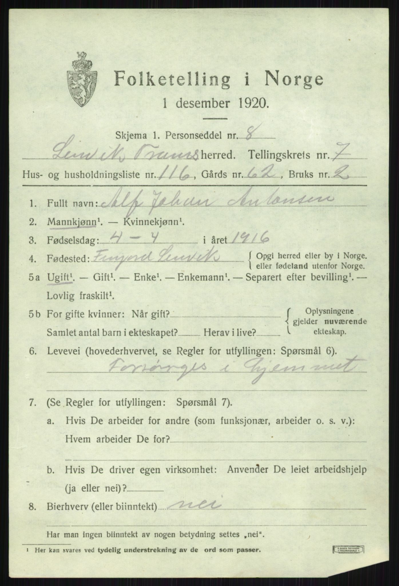 SATØ, 1920 census for Lenvik, 1920, p. 10932