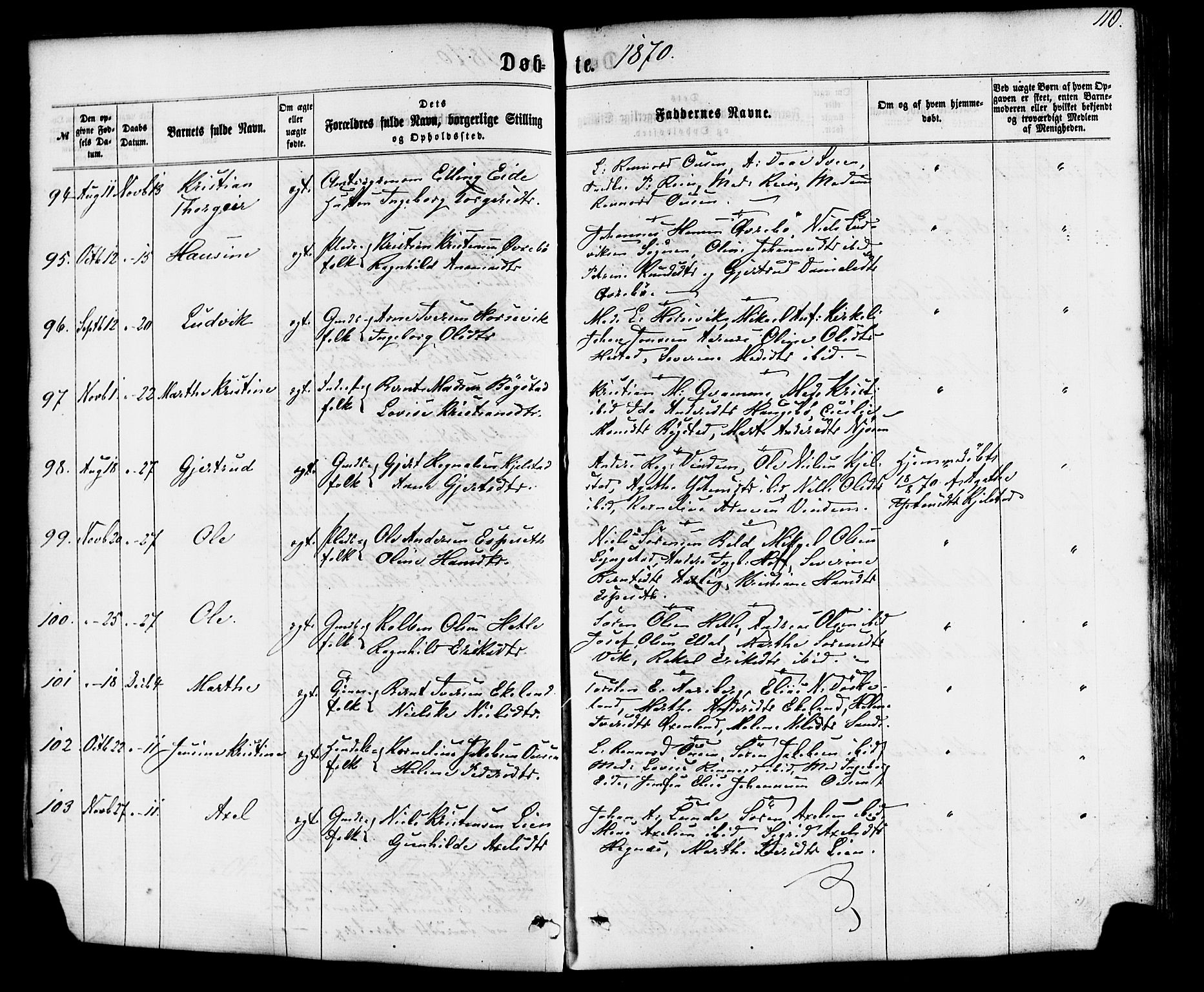 Gaular sokneprestembete, SAB/A-80001/H/Haa: Parish register (official) no. A 5, 1860-1881, p. 110