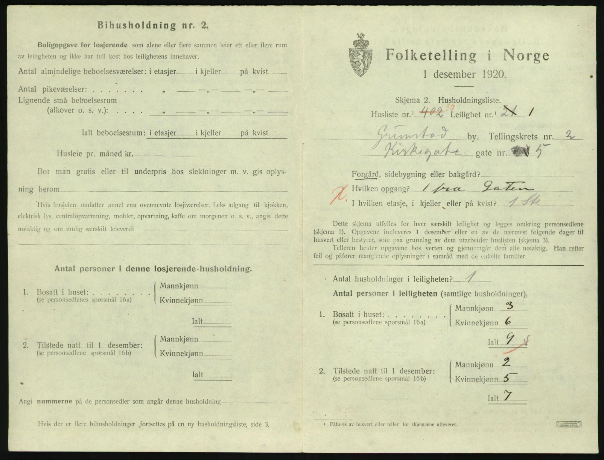 SAK, 1920 census for Grimstad, 1920, p. 1351