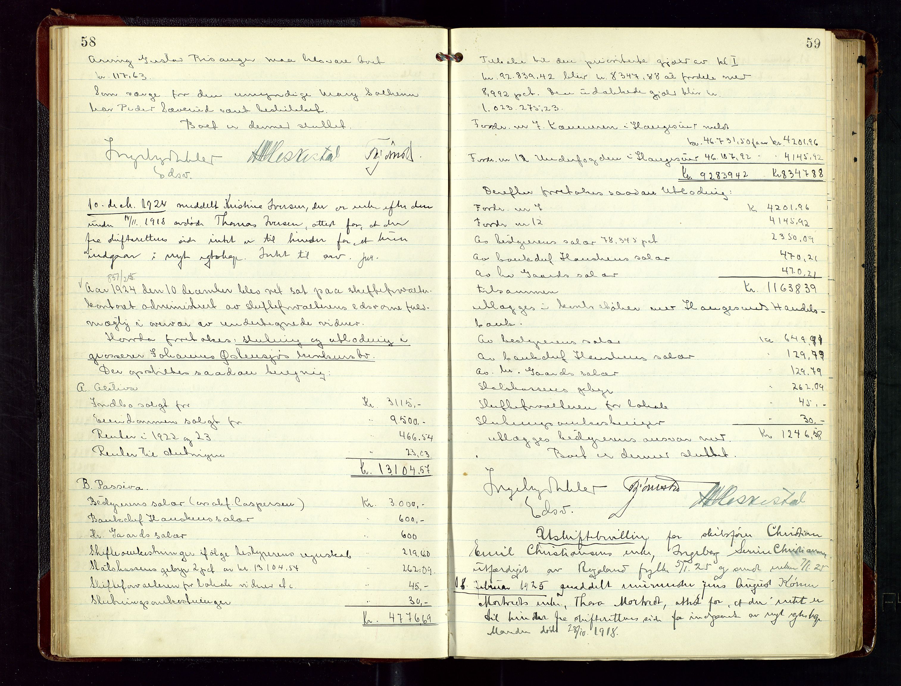 Haugesund tingrett, SAST/A-101415/01/IV/IVD/L0004: Skifteutlodningsprotokoll, med register, 1924-1931, p. 58-59