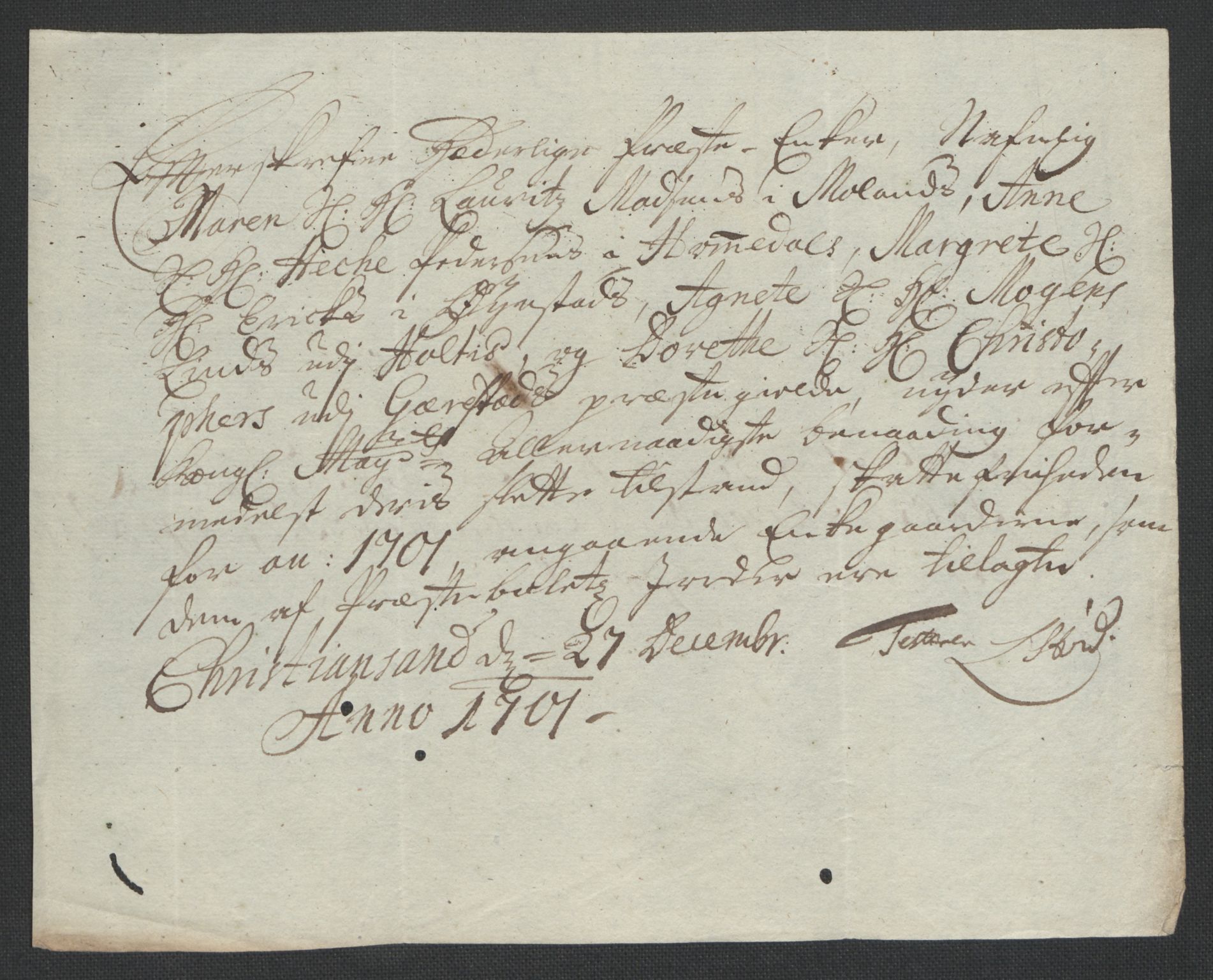 Rentekammeret inntil 1814, Reviderte regnskaper, Fogderegnskap, AV/RA-EA-4092/R39/L2315: Fogderegnskap Nedenes, 1700-1701, p. 83