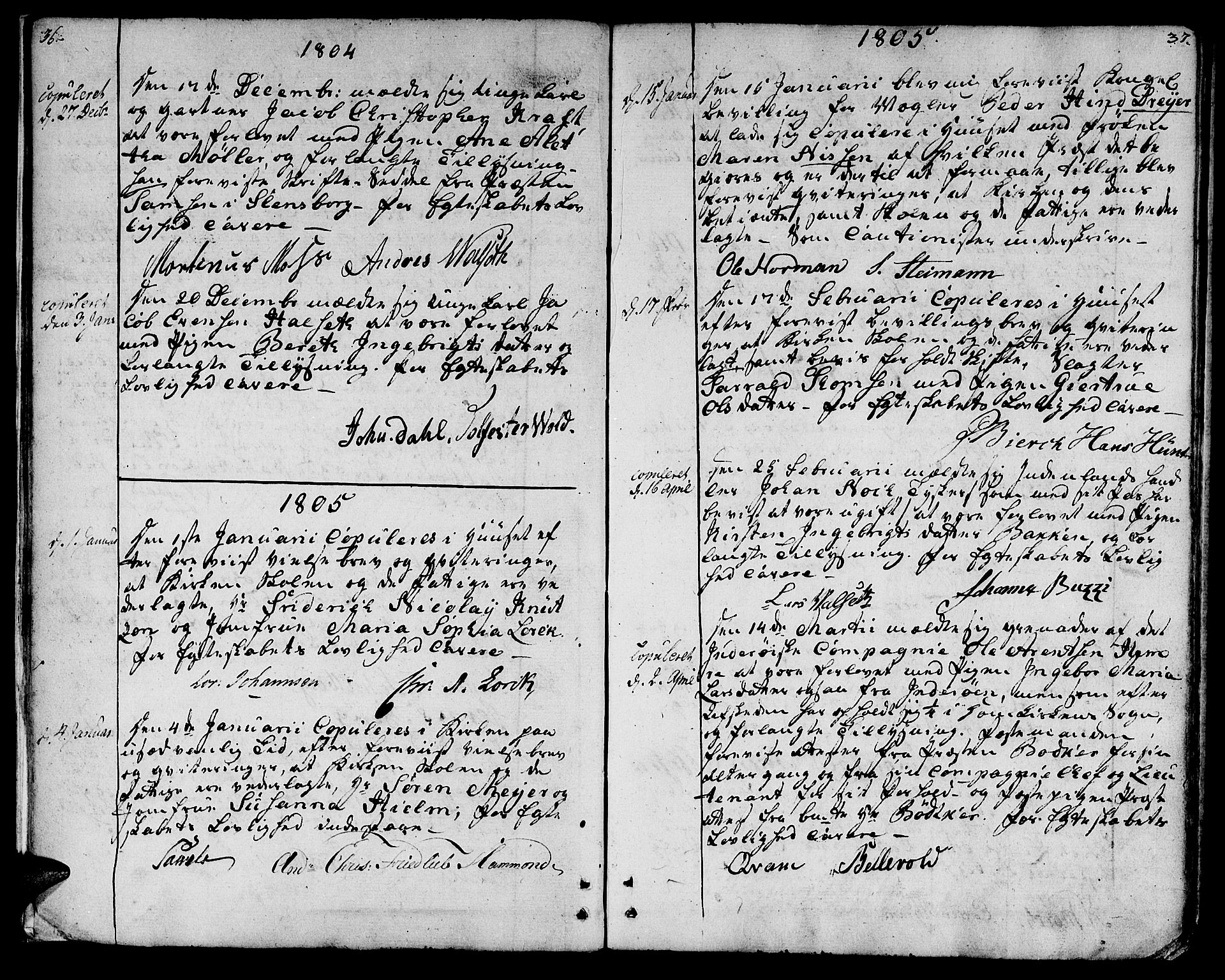 Ministerialprotokoller, klokkerbøker og fødselsregistre - Sør-Trøndelag, AV/SAT-A-1456/601/L0042: Parish register (official) no. 601A10, 1802-1830, p. 36-37