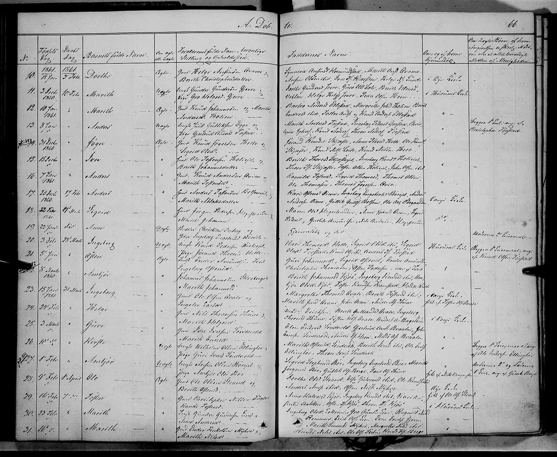 Vang prestekontor, Valdres, SAH/PREST-140/H/Ha/L0006: Parish register (official) no. 6, 1846-1864, p. 66