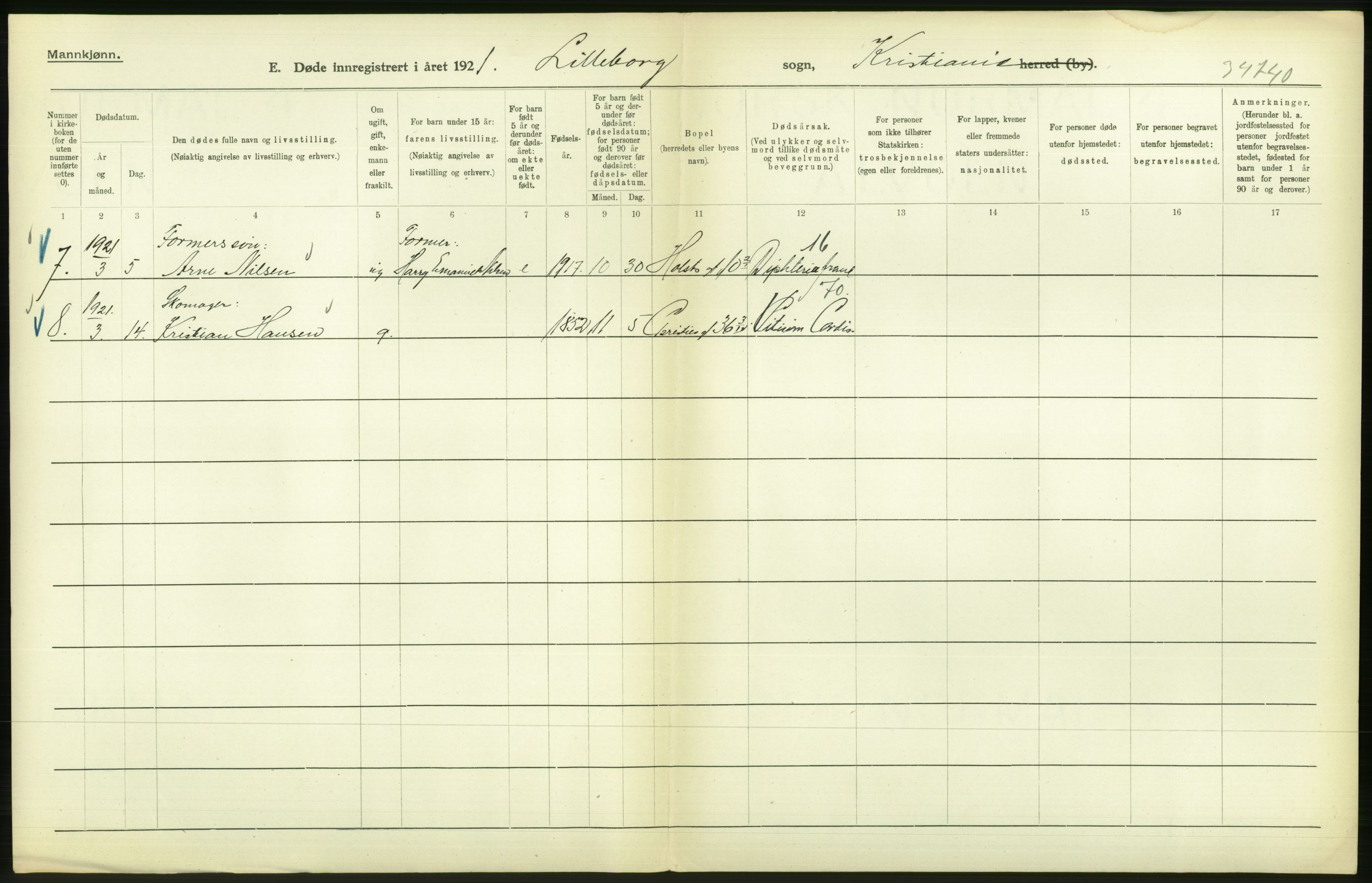 Statistisk sentralbyrå, Sosiodemografiske emner, Befolkning, AV/RA-S-2228/D/Df/Dfc/Dfca/L0012: Kristiania: Døde, 1921, p. 106