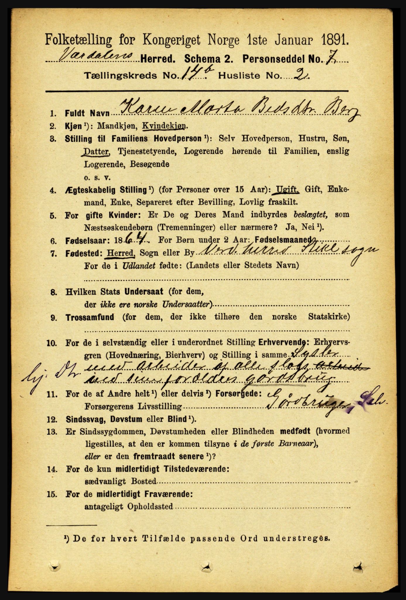 RA, 1891 census for 1721 Verdal, 1891, p. 7376