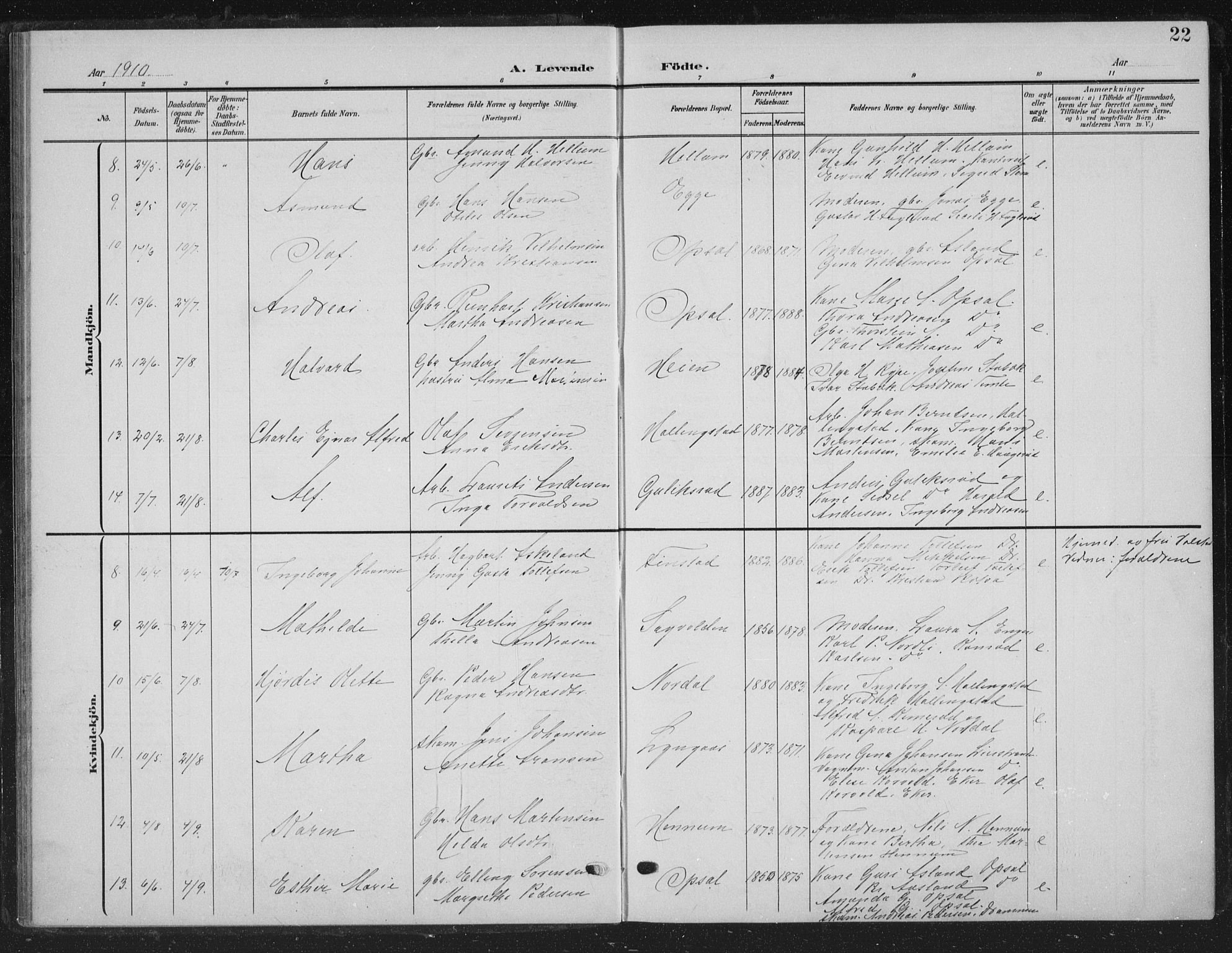 Lier kirkebøker, AV/SAKO-A-230/G/Gc/L0002: Parish register (copy) no. III 2, 1903-1938, p. 22