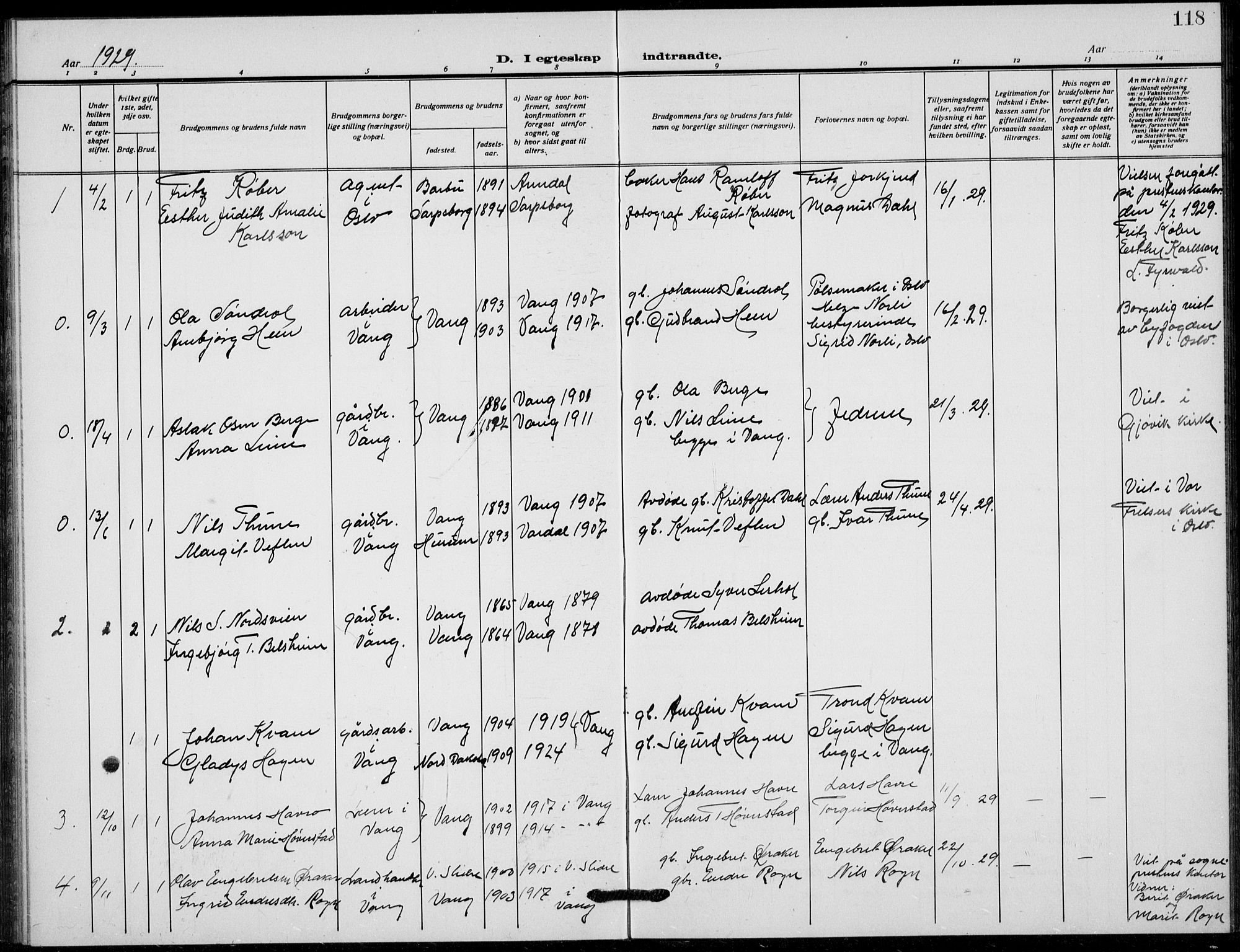 Vang prestekontor, Valdres, AV/SAH-PREST-140/H/Hb/L0012: Parish register (copy) no. 12, 1919-1937, p. 118