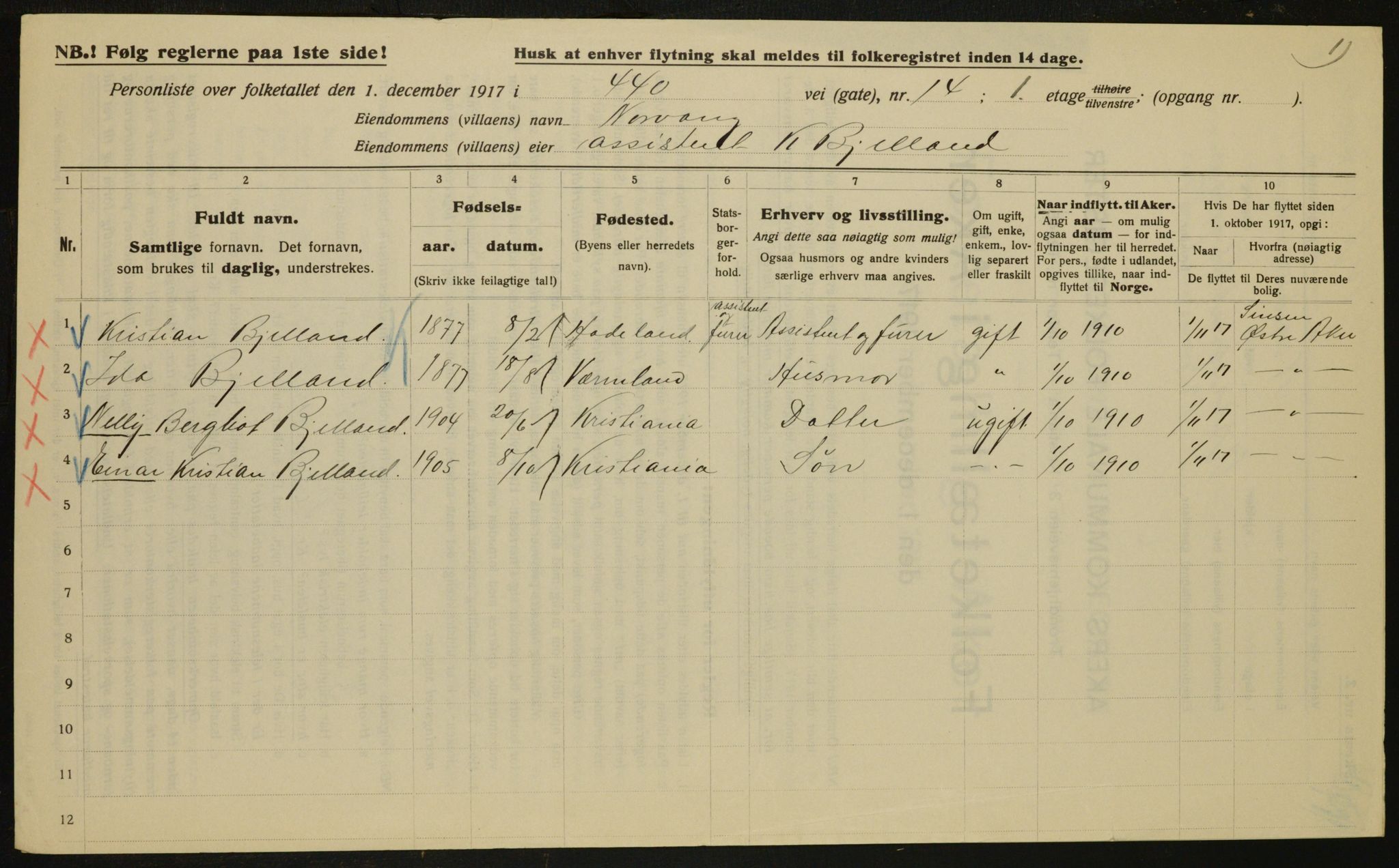 OBA, Municipal Census 1917 for Aker, 1917, p. 29525