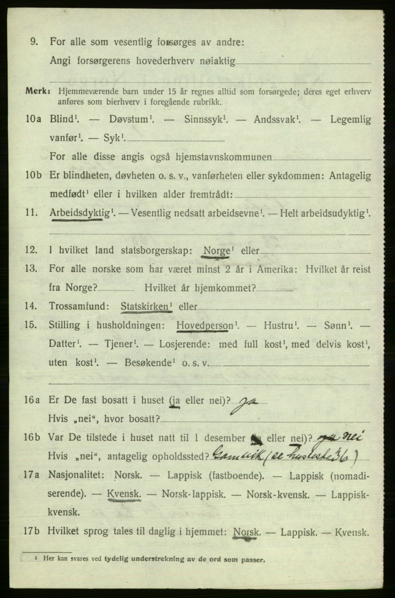 SATØ, 1920 census for Gamvik, 1920, p. 2381