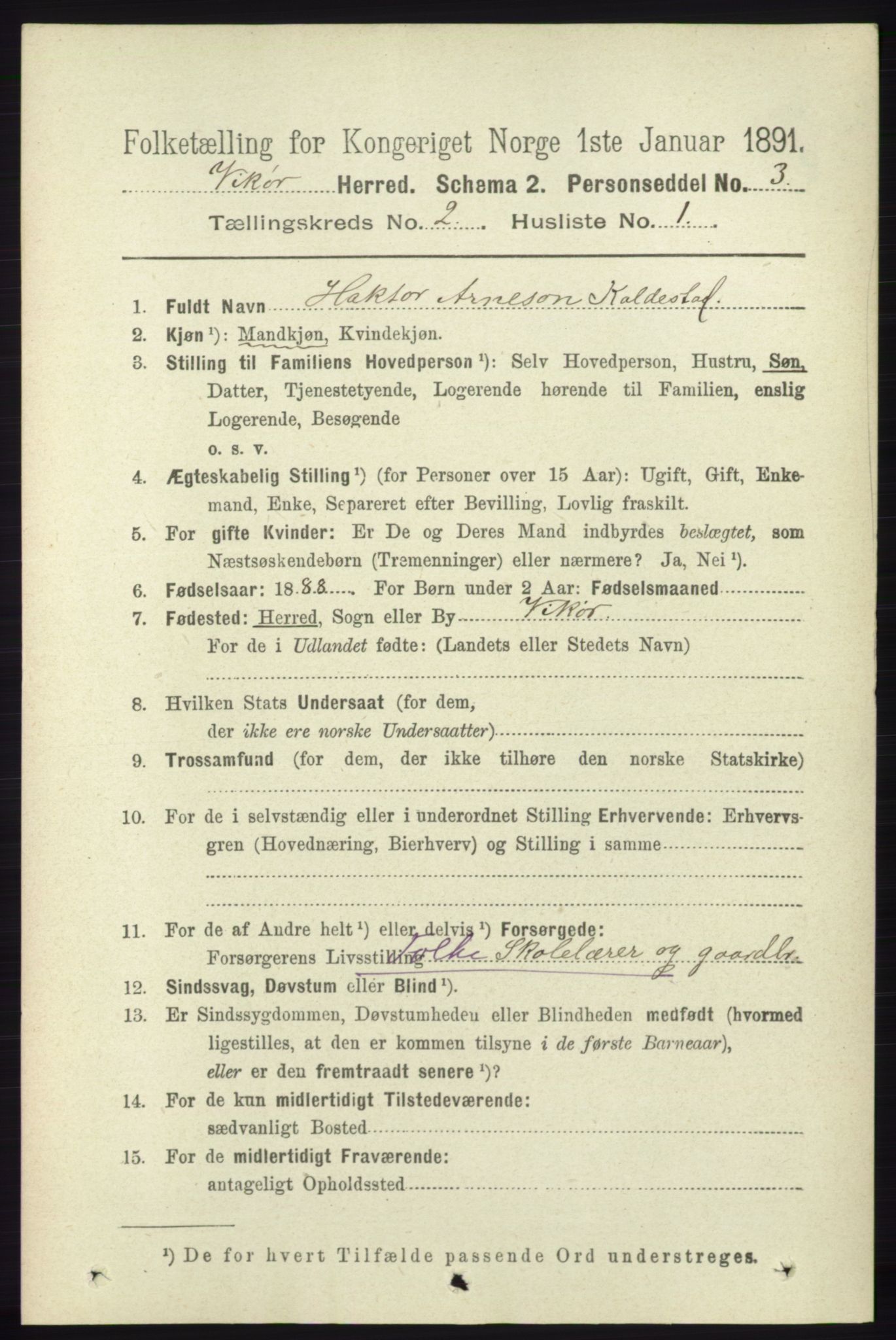 RA, 1891 census for 1238 Vikør, 1891, p. 481