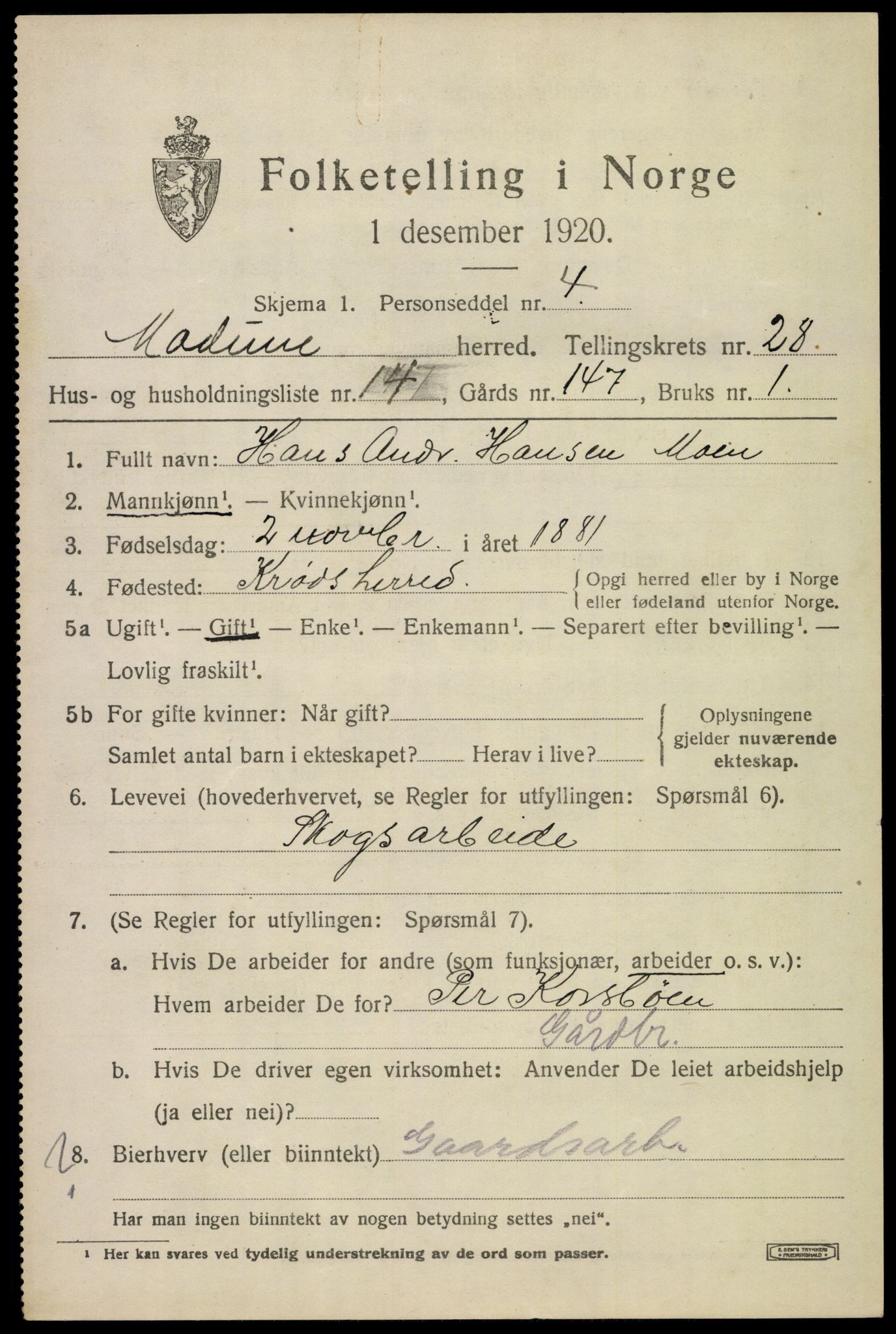 SAKO, 1920 census for Modum, 1920, p. 26337