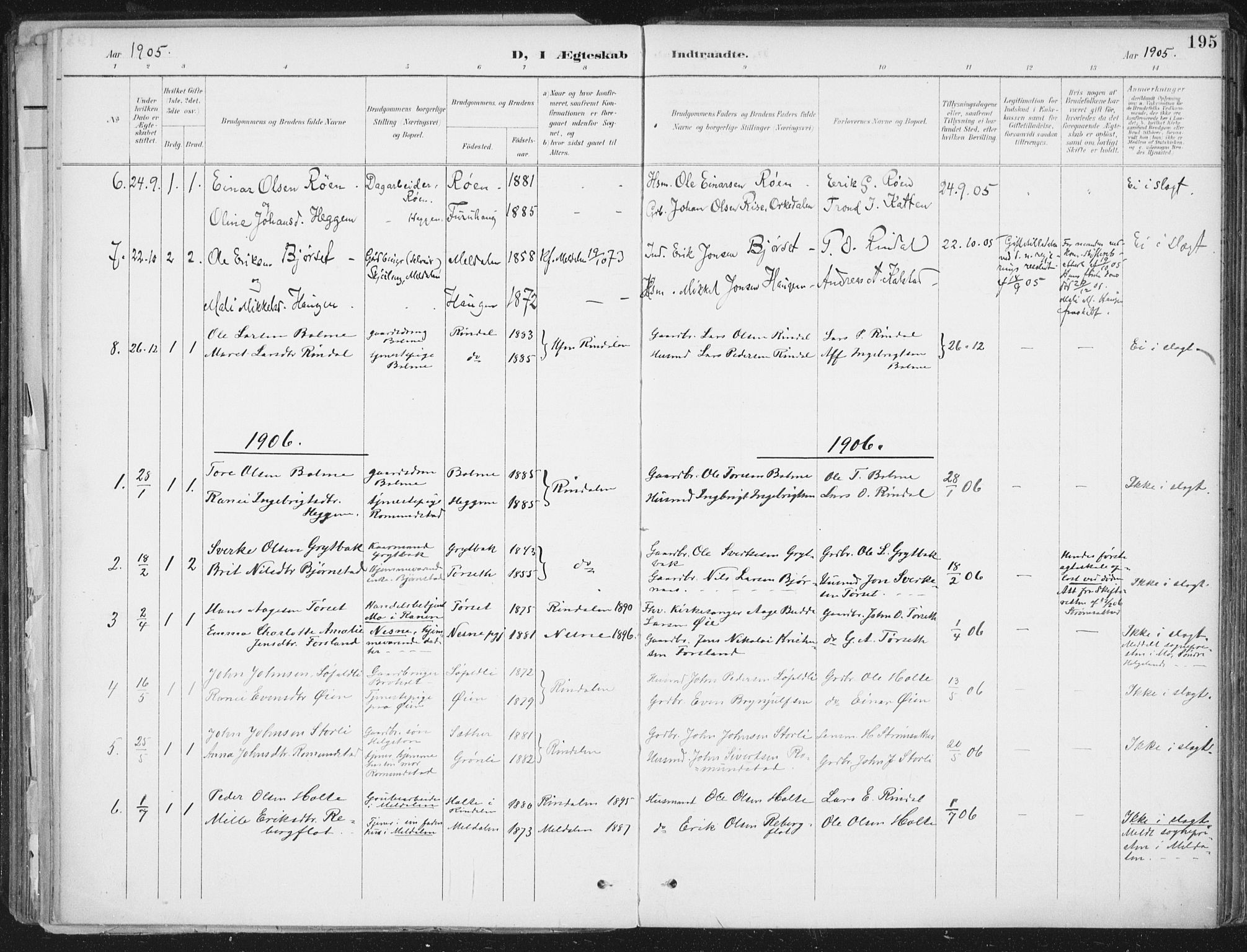 Ministerialprotokoller, klokkerbøker og fødselsregistre - Møre og Romsdal, SAT/A-1454/598/L1072: Parish register (official) no. 598A06, 1896-1910, p. 195