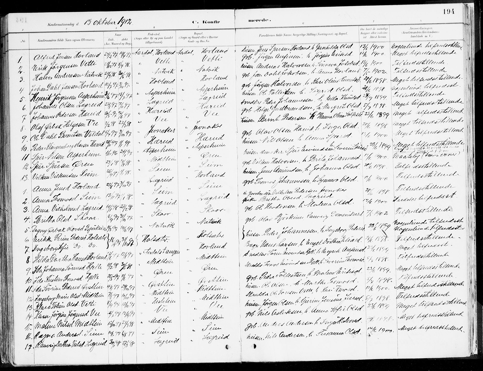 Årdal sokneprestembete, SAB/A-81701: Parish register (official) no. A 5, 1887-1917, p. 194