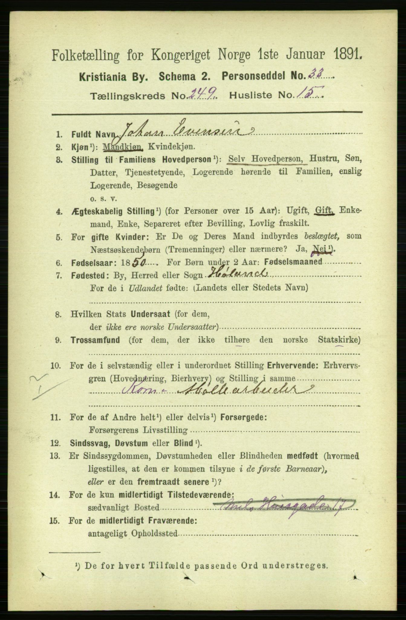 RA, 1891 census for 0301 Kristiania, 1891, p. 152630