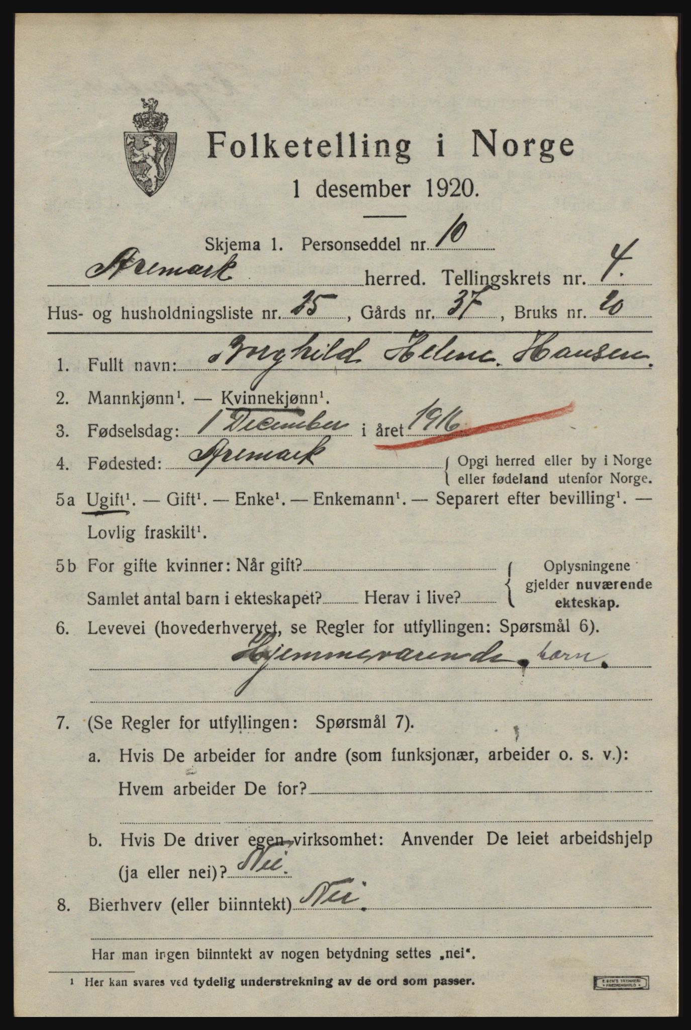 SAO, 1920 census for Aremark, 1920, p. 3415