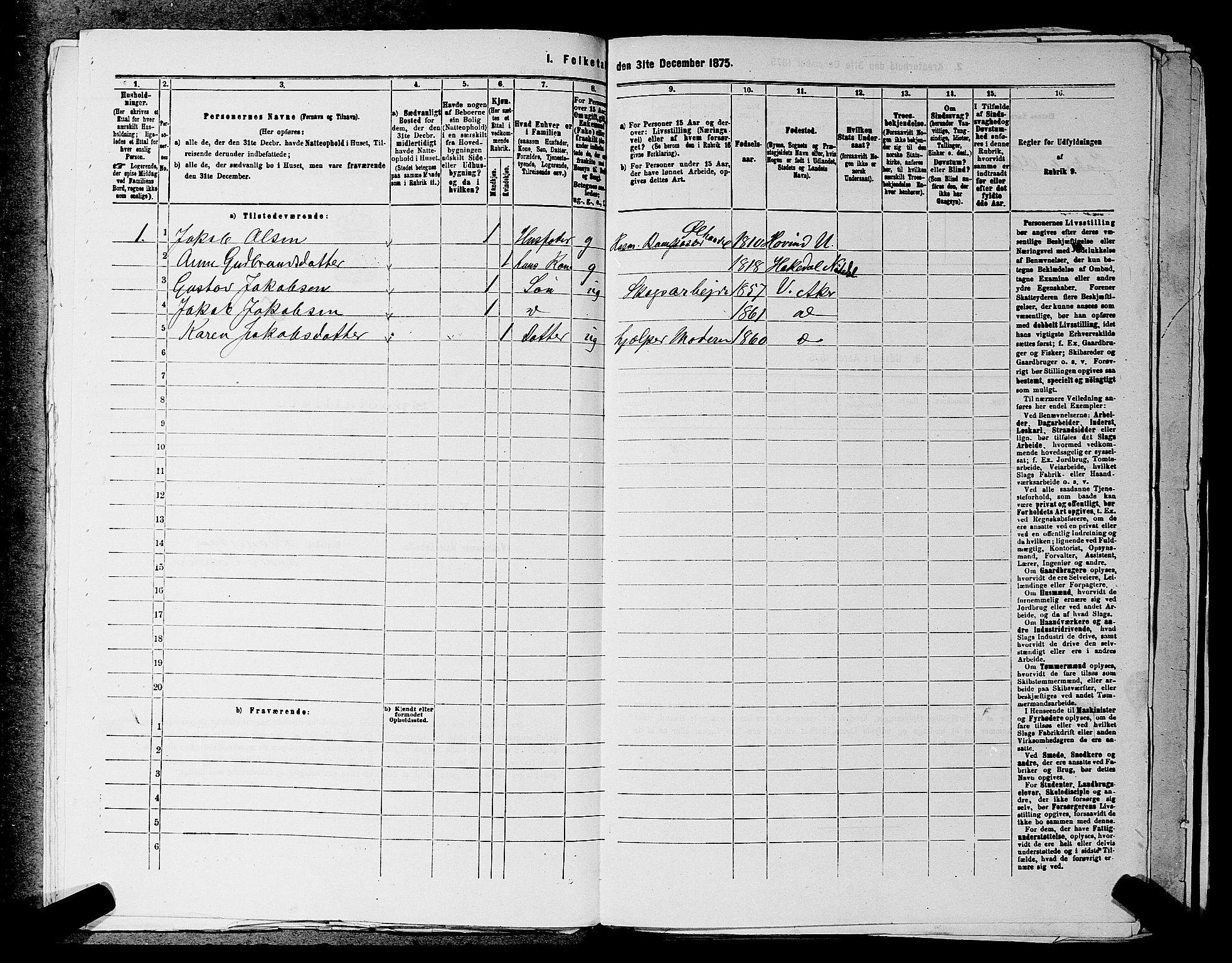 RA, 1875 census for 0218aP Vestre Aker, 1875, p. 1013