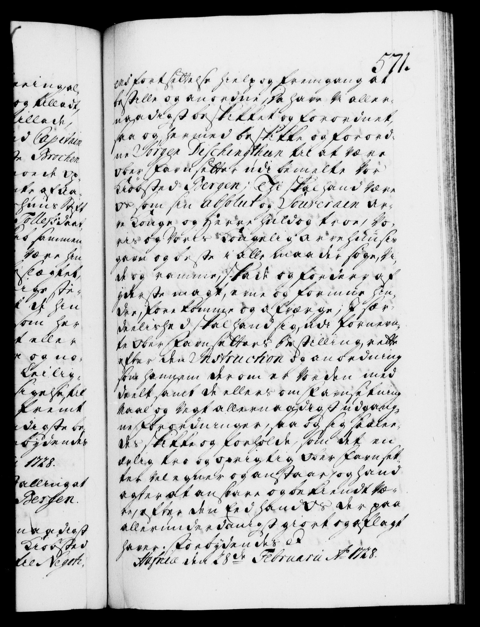 Danske Kanselli 1572-1799, AV/RA-EA-3023/F/Fc/Fca/Fcaa/L0025: Norske registre, 1726-1728, p. 571a