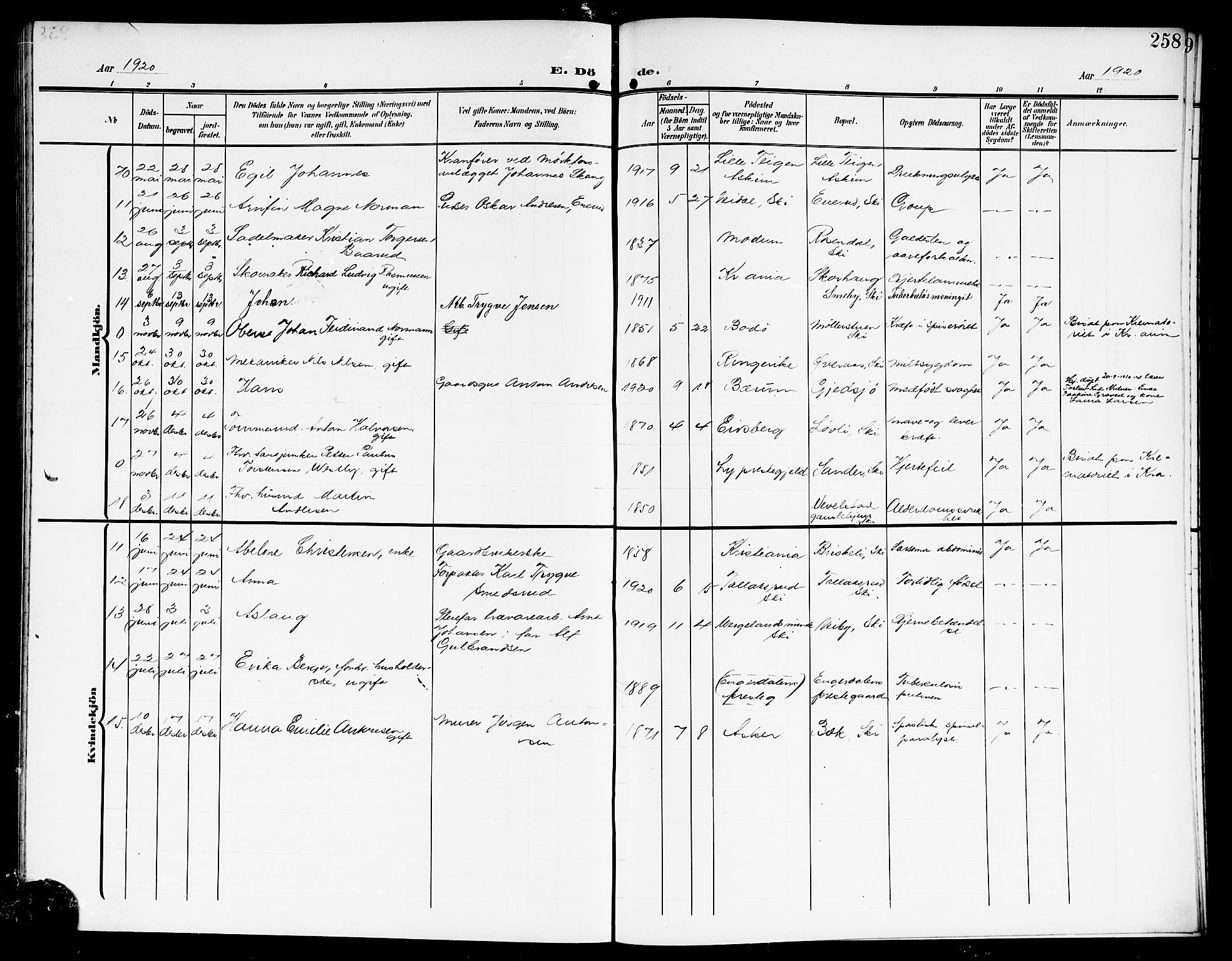 Kråkstad prestekontor Kirkebøker, SAO/A-10125a/G/Gb/L0001: Parish register (copy) no. II 1, 1905-1920, p. 258