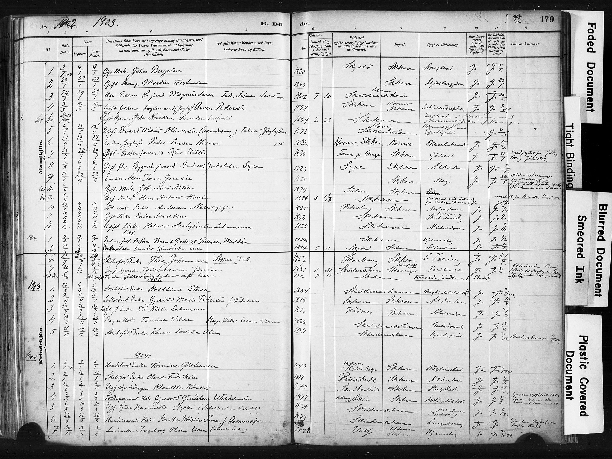 Skudenes sokneprestkontor, AV/SAST-A -101849/H/Ha/Haa/L0008: Parish register (official) no. A 5, 1882-1912, p. 179