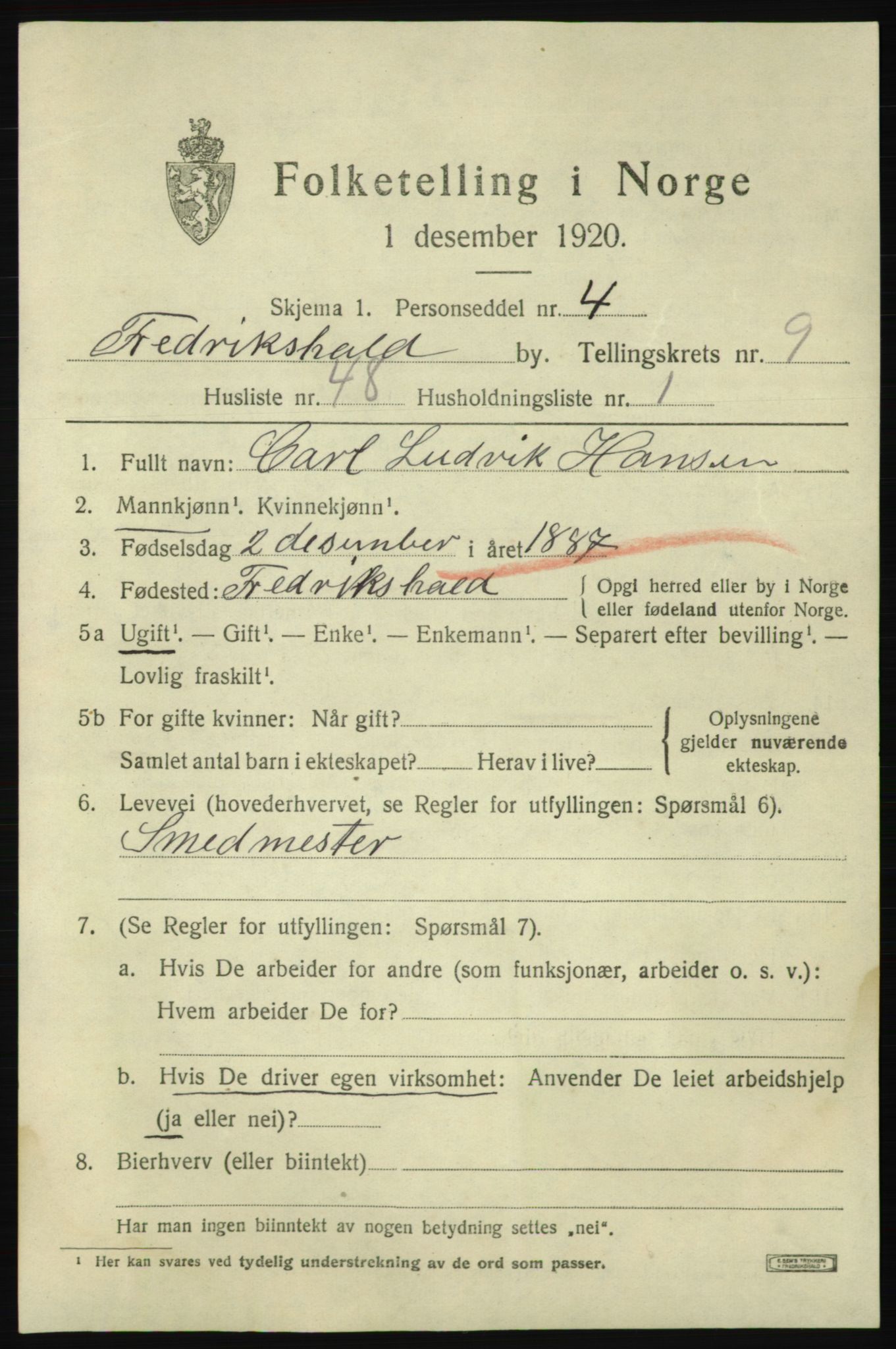 SAO, 1920 census for Fredrikshald, 1920, p. 17029