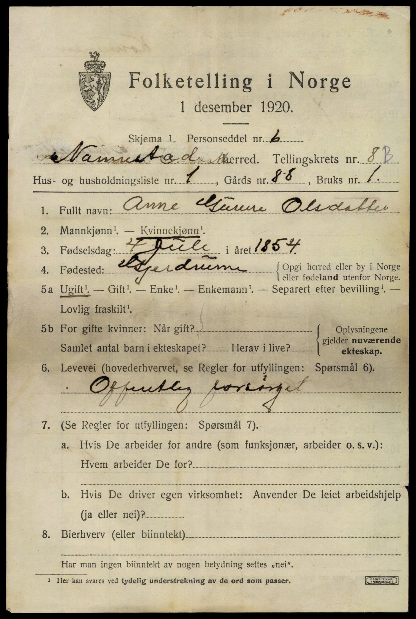 SAO, 1920 census for Nannestad, 1920, p. 9600