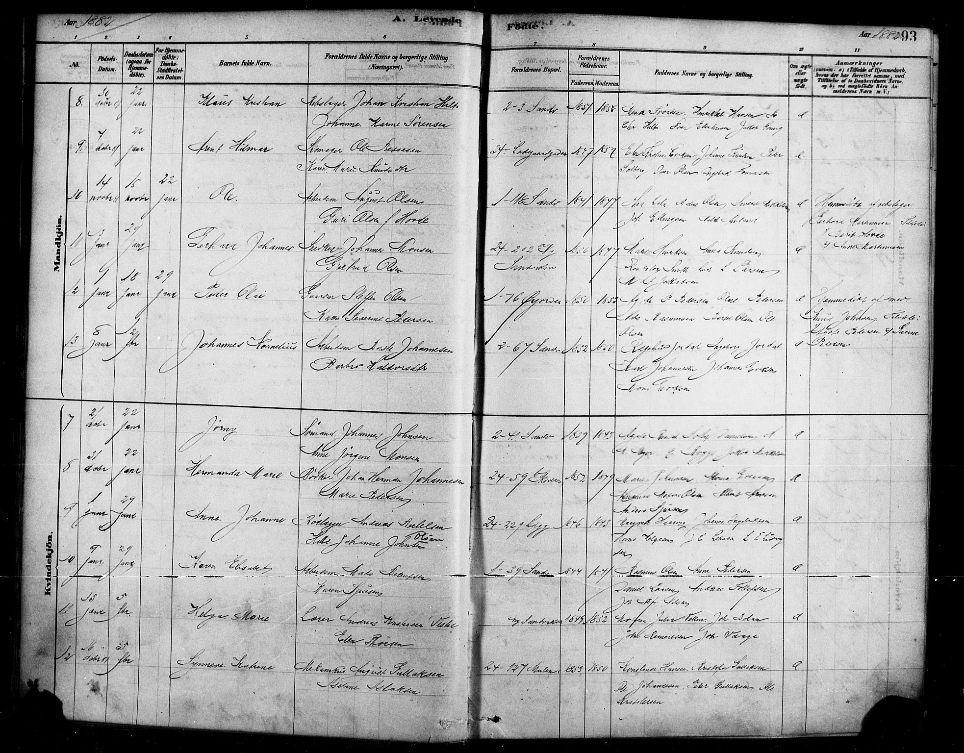 Sandviken Sokneprestembete, AV/SAB-A-77601/H/Ha/L0004: Parish register (official) no. B 1, 1878-1891, p. 93