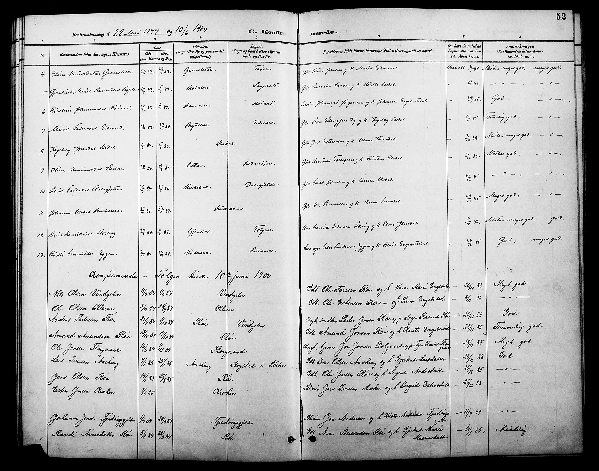 Tolga prestekontor, AV/SAH-PREST-062/L/L0010: Parish register (copy) no. 10, 1894-1918, p. 52